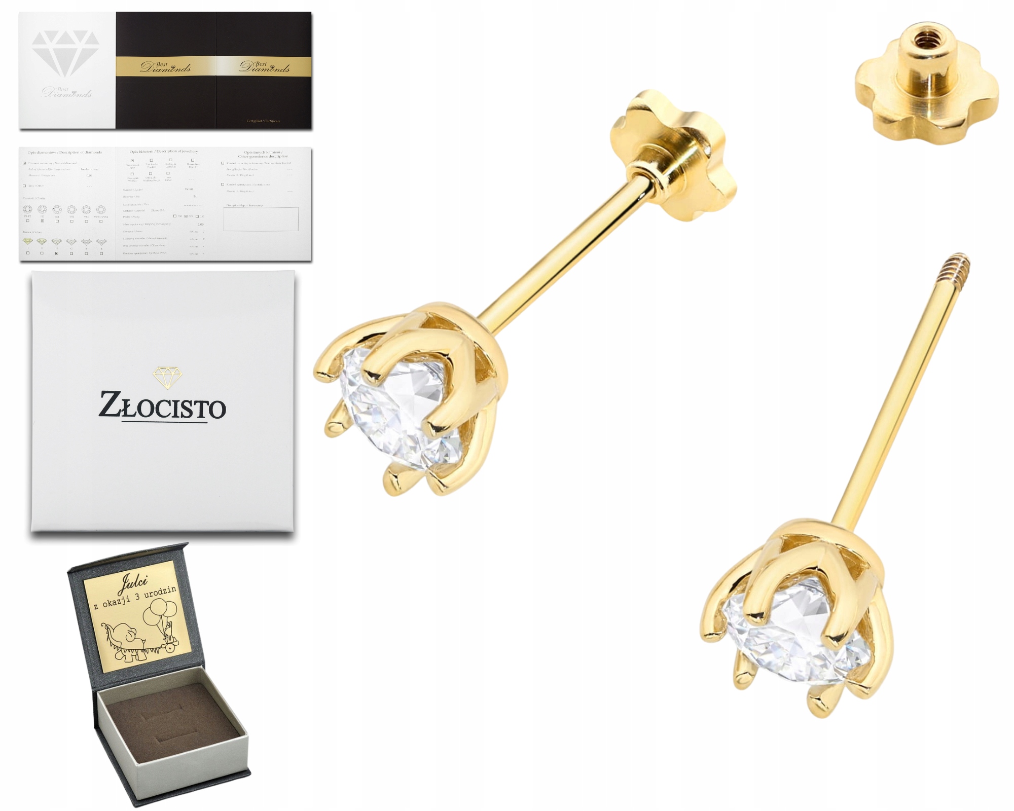 Zlaté Náušnice 1,00 Ct Diamanty Lab Šroubovací Tyčinka Certifikát 585