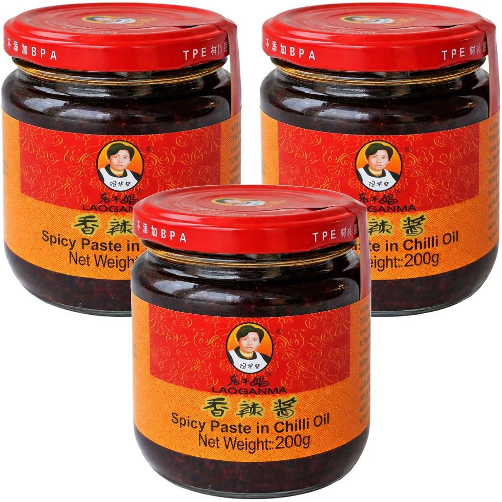 3x Ostrá čínská pasta v oleji Chili Spicy Paste In Chili Oil 200 g Laoganma