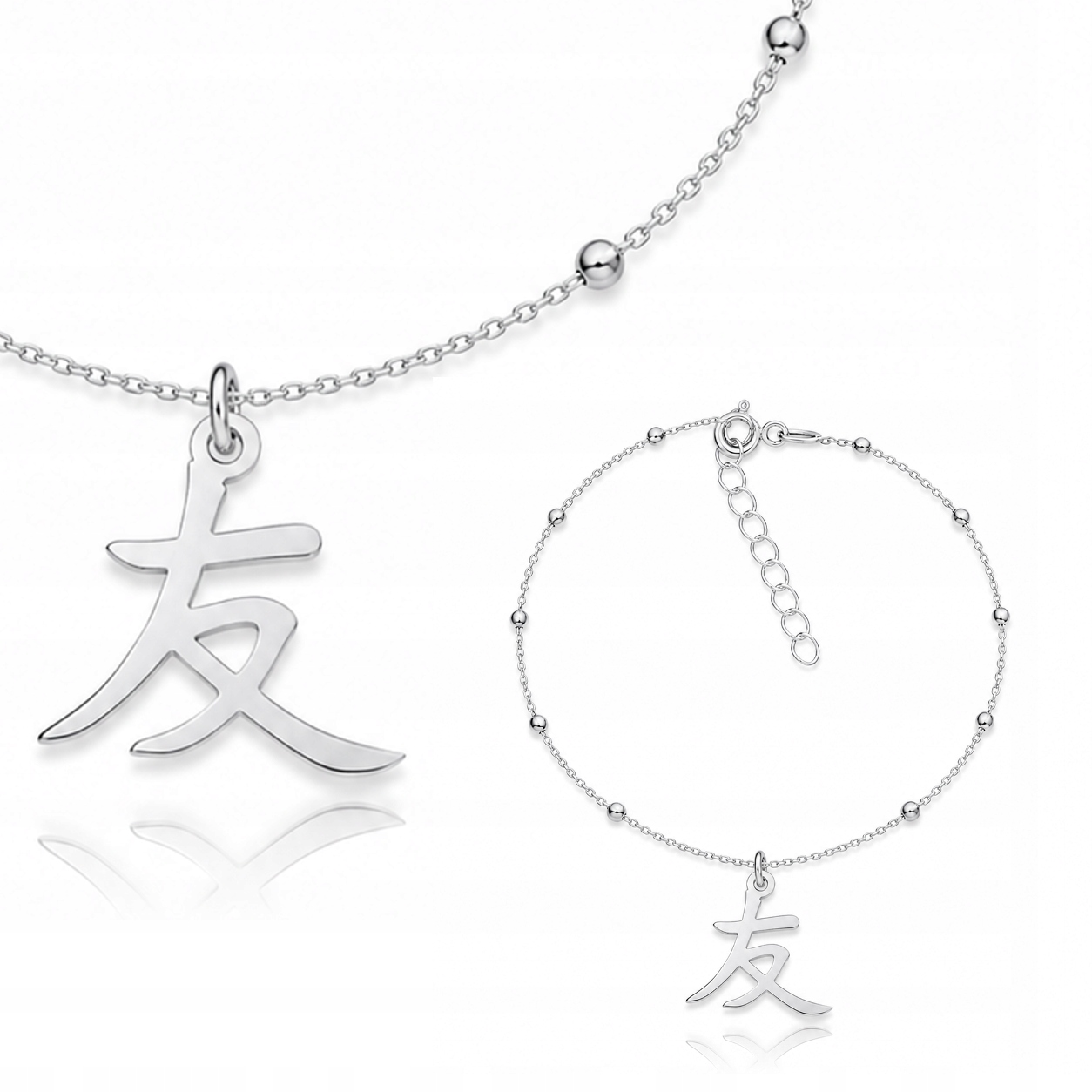 Kanji japonský znak přátelství stříbrný kuličkový náramek stříbro 925