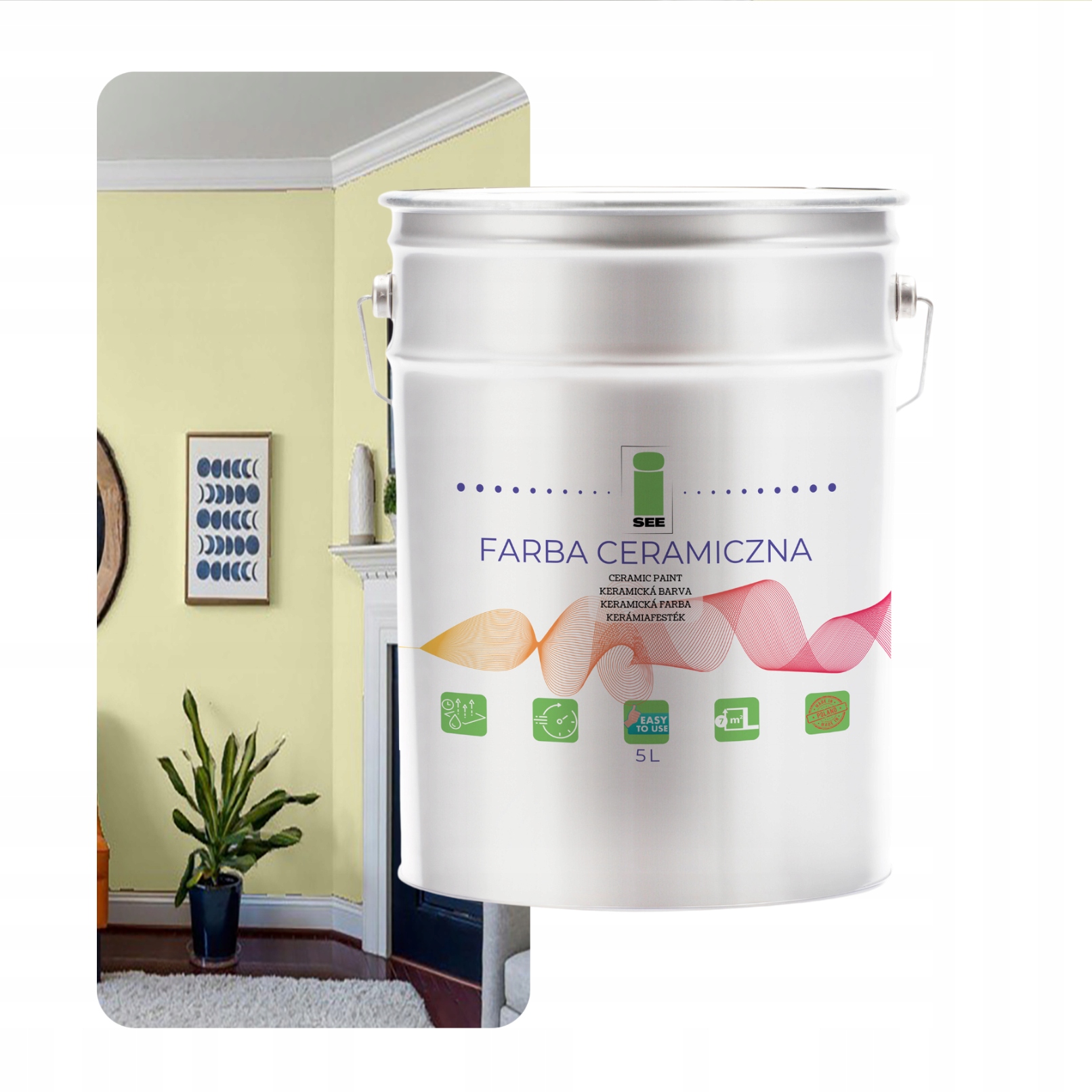 Umývateľná Keramická Farba Na Stenu Žltá Svetlá 5 L Odolná Voči Škvrnám