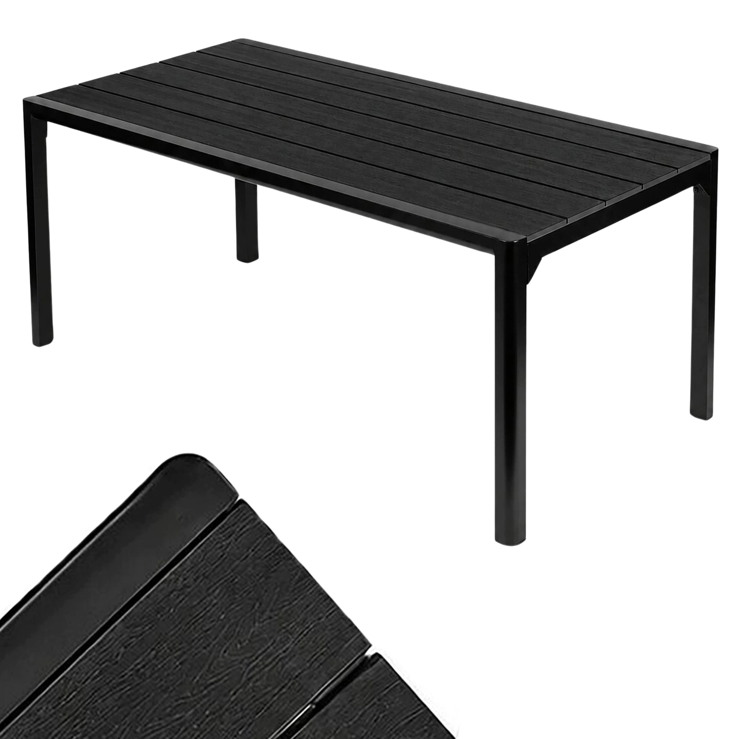 Duży Stół Ogrodowy 180x90 cm Blat Polywood Deska Imitacja Drewna Czarny