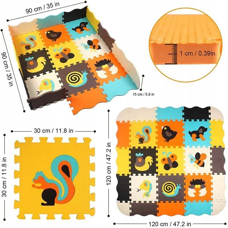 PIANKOWA Mata ZWIERZĘTA PUZZLE składana MIĘKKA XXL Materiał pianka