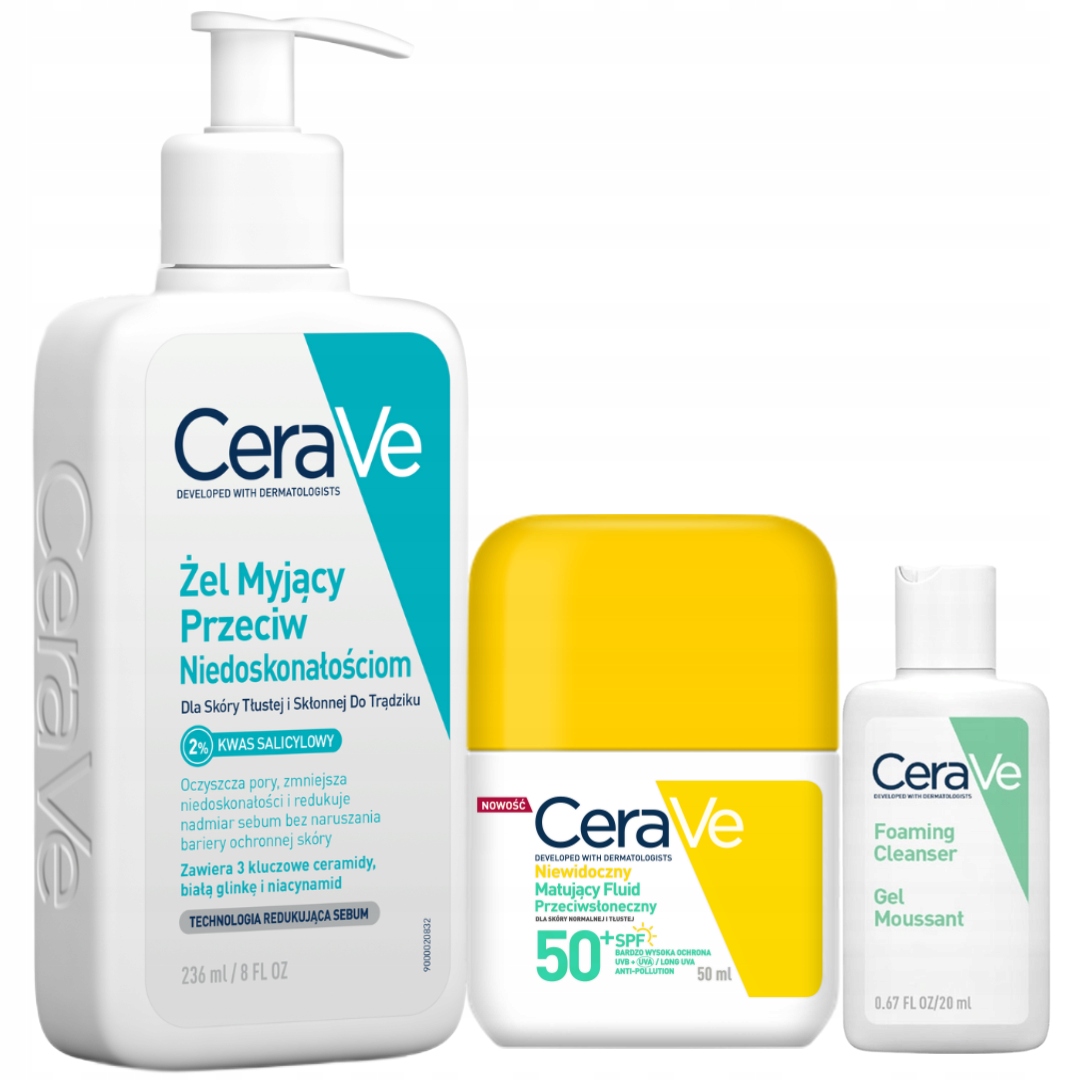 Zestaw CeraVe Fluid Spf 50 Żel Myjący Przeciw Niedoskonałościom 236ml