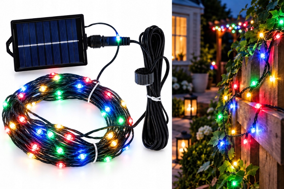 Led Solární Lampy 200 Led 24 M Barevné 8 Režimů Venkovní Solární Panel