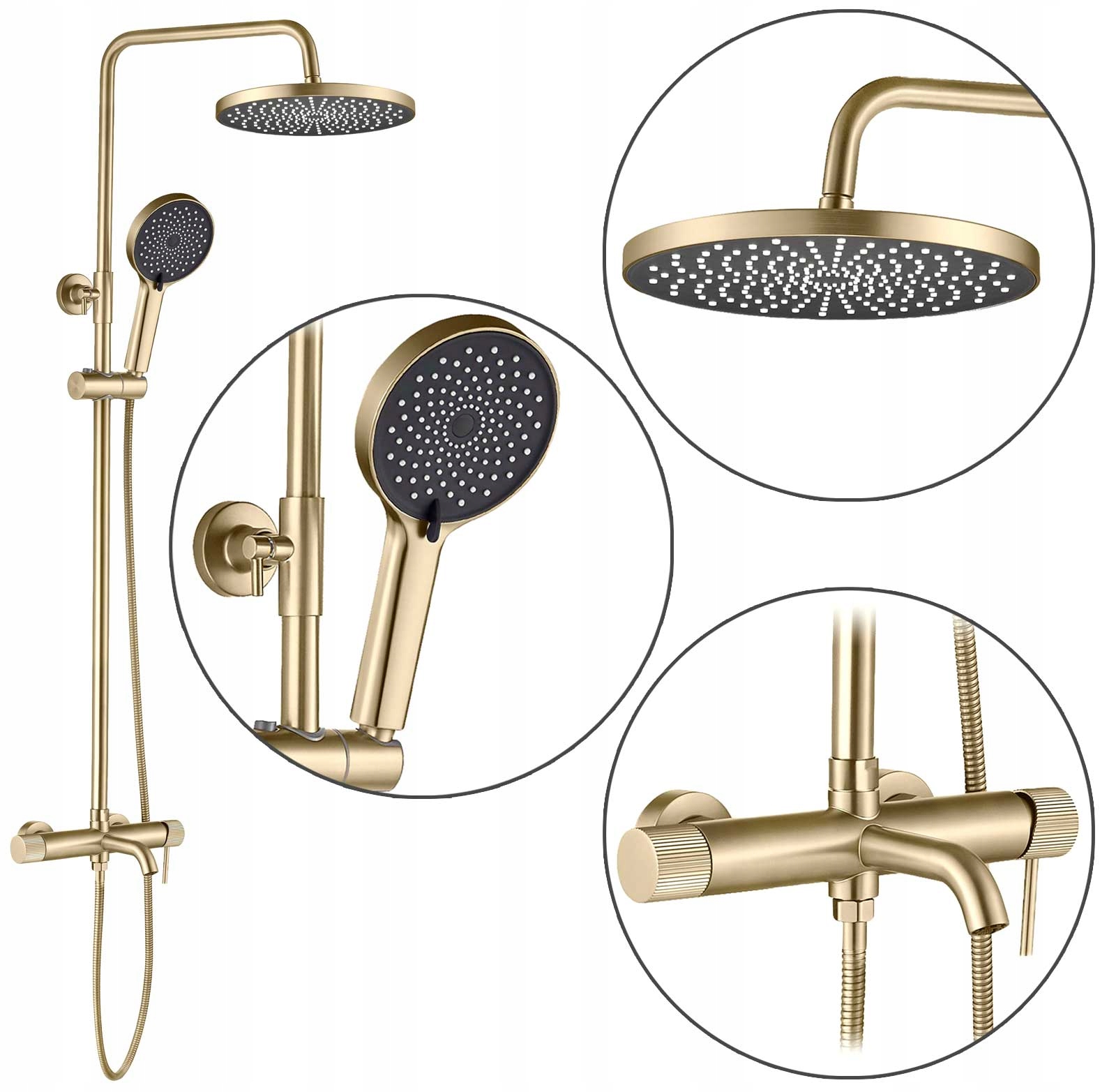 Sprchový set s dažďovou sprchou Lungo Stripe Brush Gold s vaňovým výtokom