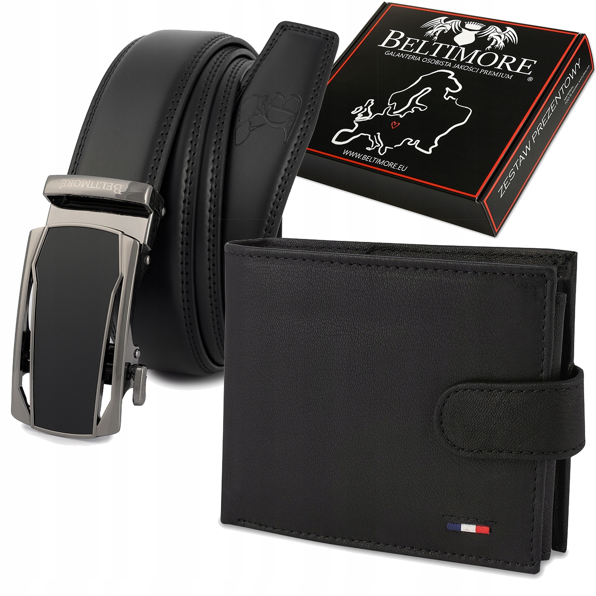 Zestaw męski skórzany premium Beltimore portfel pasek T93 (A42+D43)