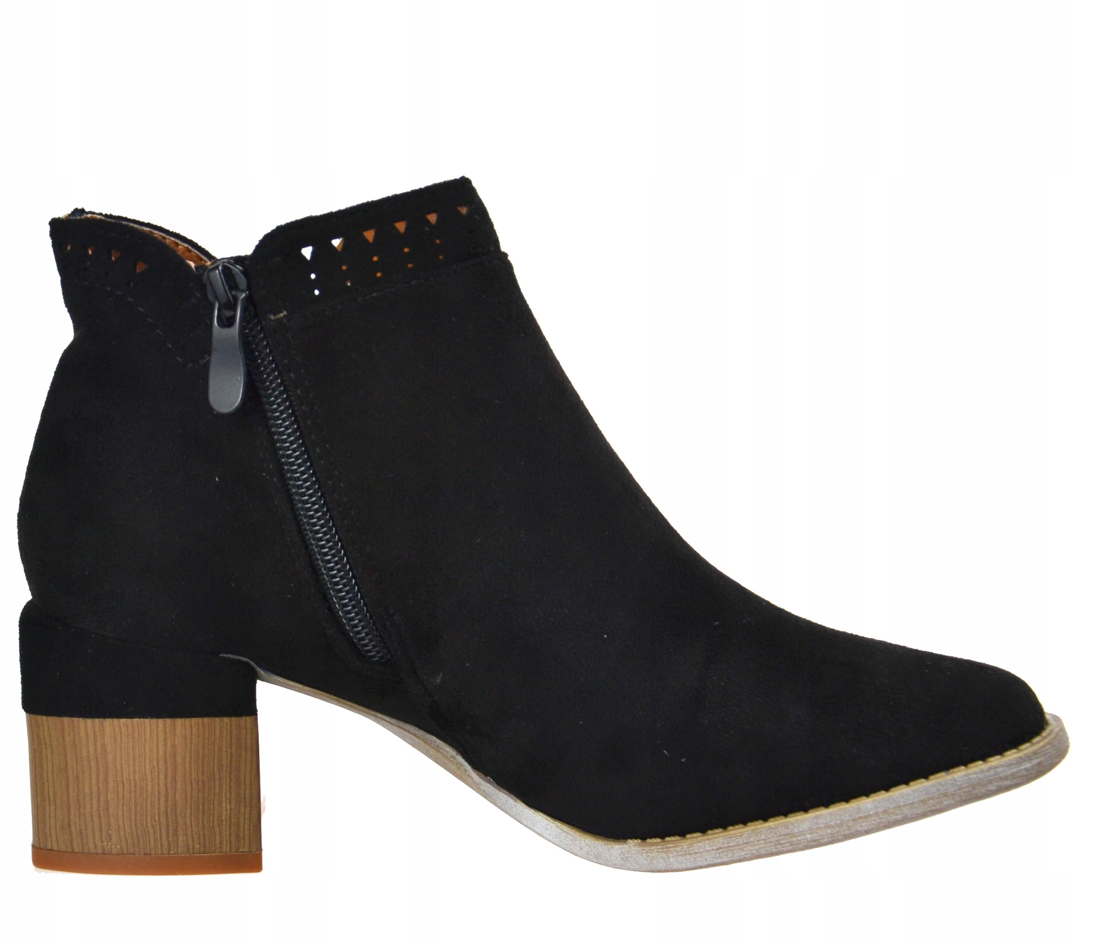 Ażurowe BOTKI Wycięte V Słupek Suwak CZARNE r39 Model V wycięte