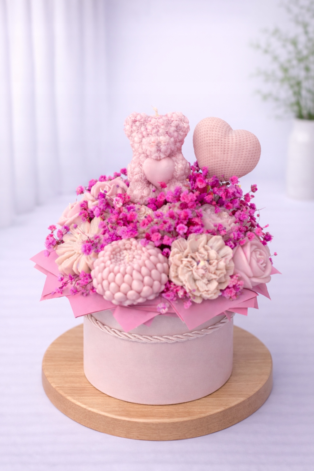 Dárek na křtiny Candle flower box věčná kytice narozeniny jmeniny