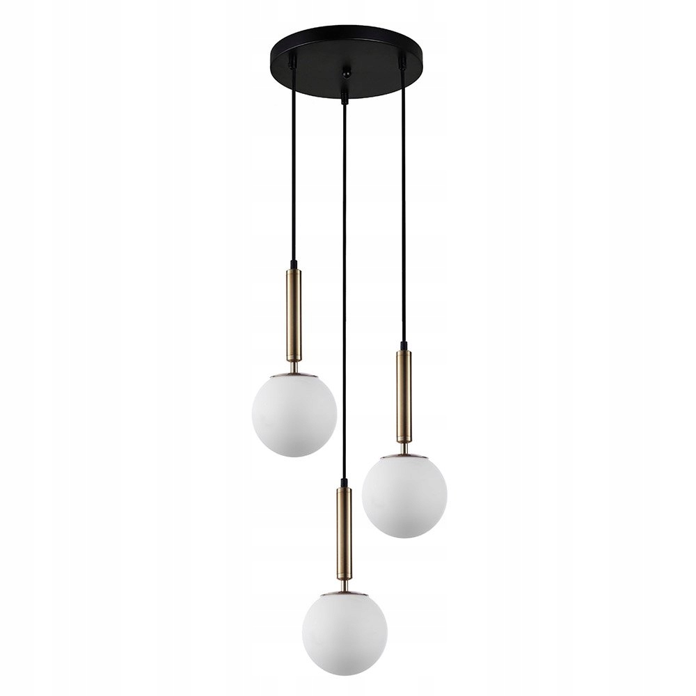 Závesná lampa Italux Ravena 3-bodová zlatá s mliečnym tienidlom