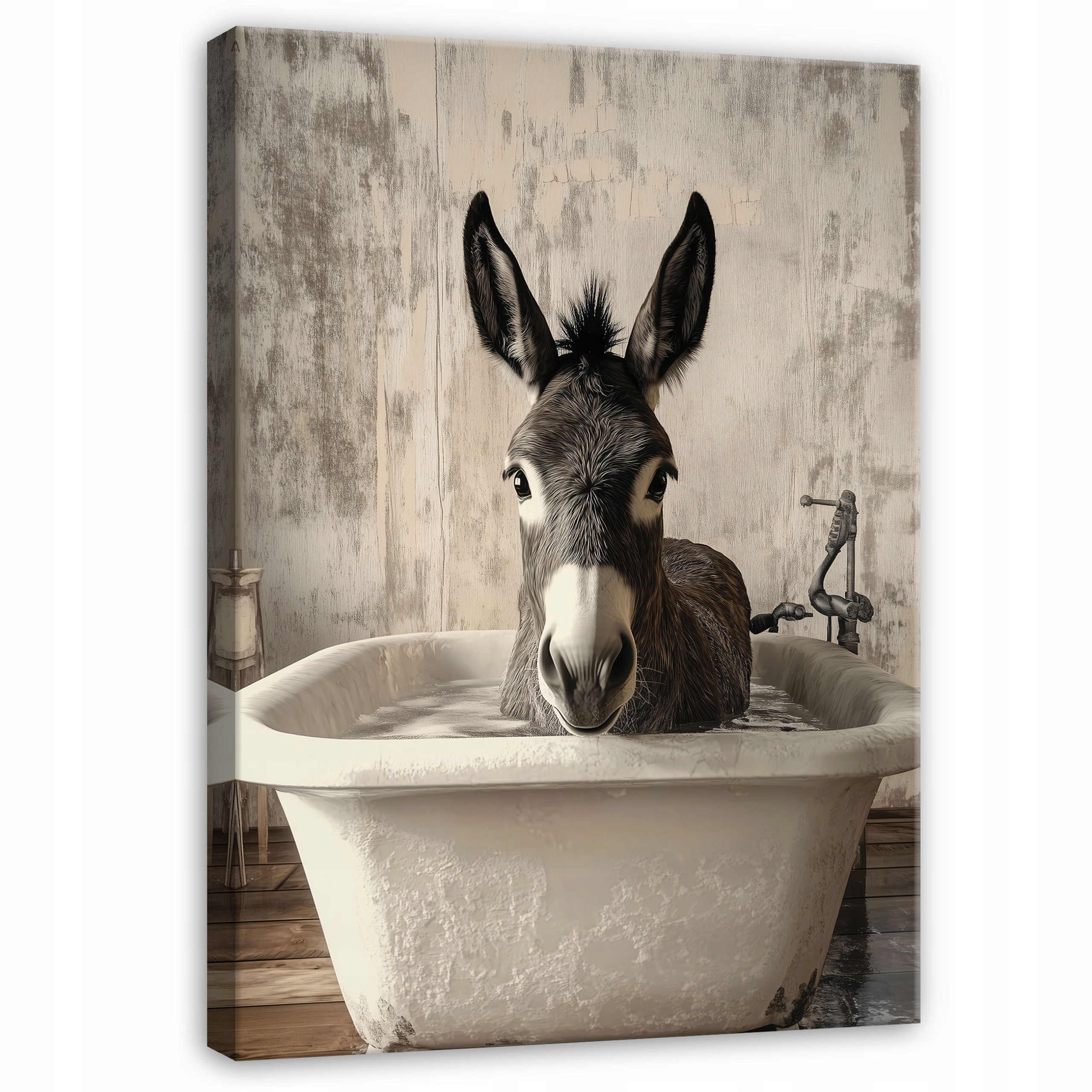 Obraz Osel V Vaně Zvířata Vertikální Do Koupelny Na Plátně Na Zeď 100x70
