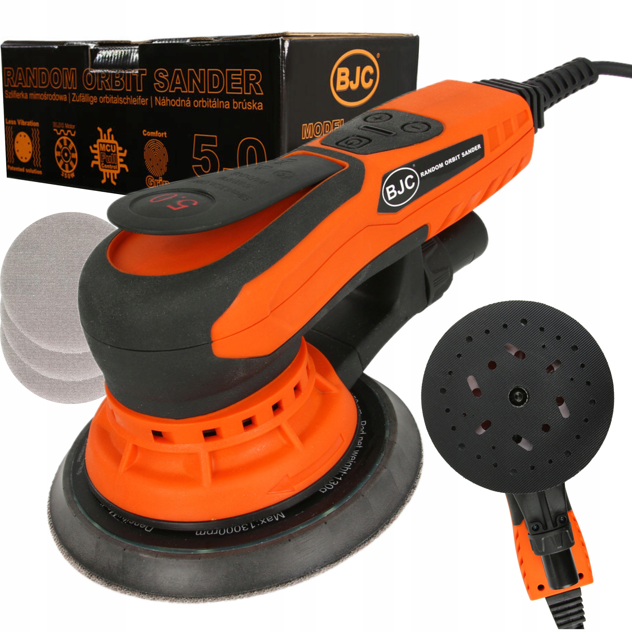 SZLIFIERKA MIMOŚRODOWA OSCYLACYJNA 150MM 350W 4000-10000 OBR BJC +3 TARCZE