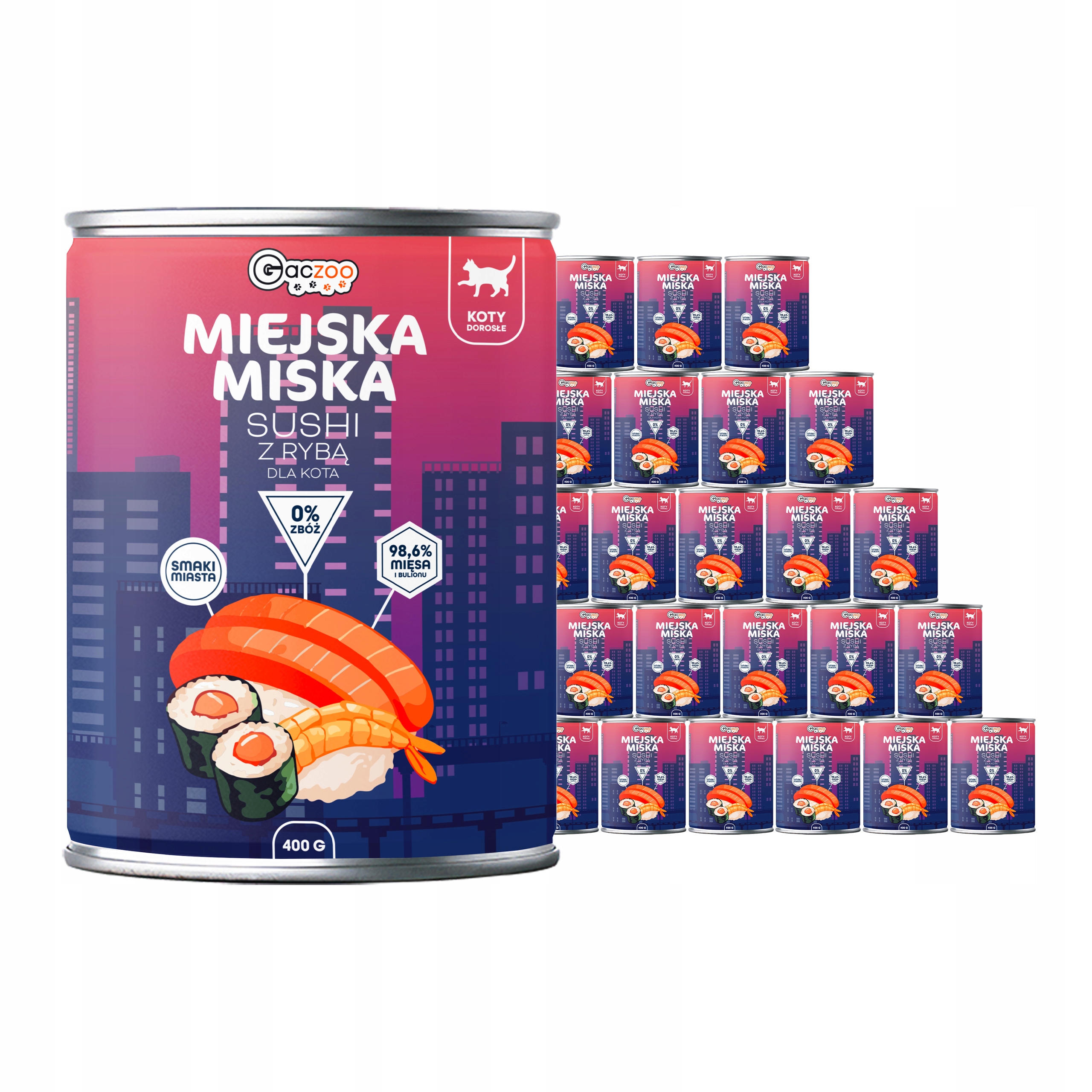 Krmivo mokré pro kočky Městská miska Gaczoo Sushi s rybou 24 x 400 g bez obilovin