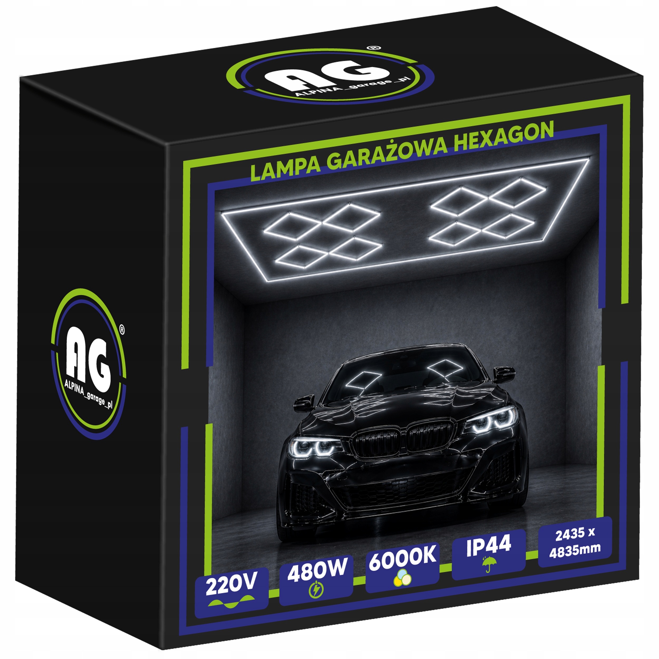 Led lampa Hexagón Stropný panel do garáže 480W 6500K 244x484 cm
