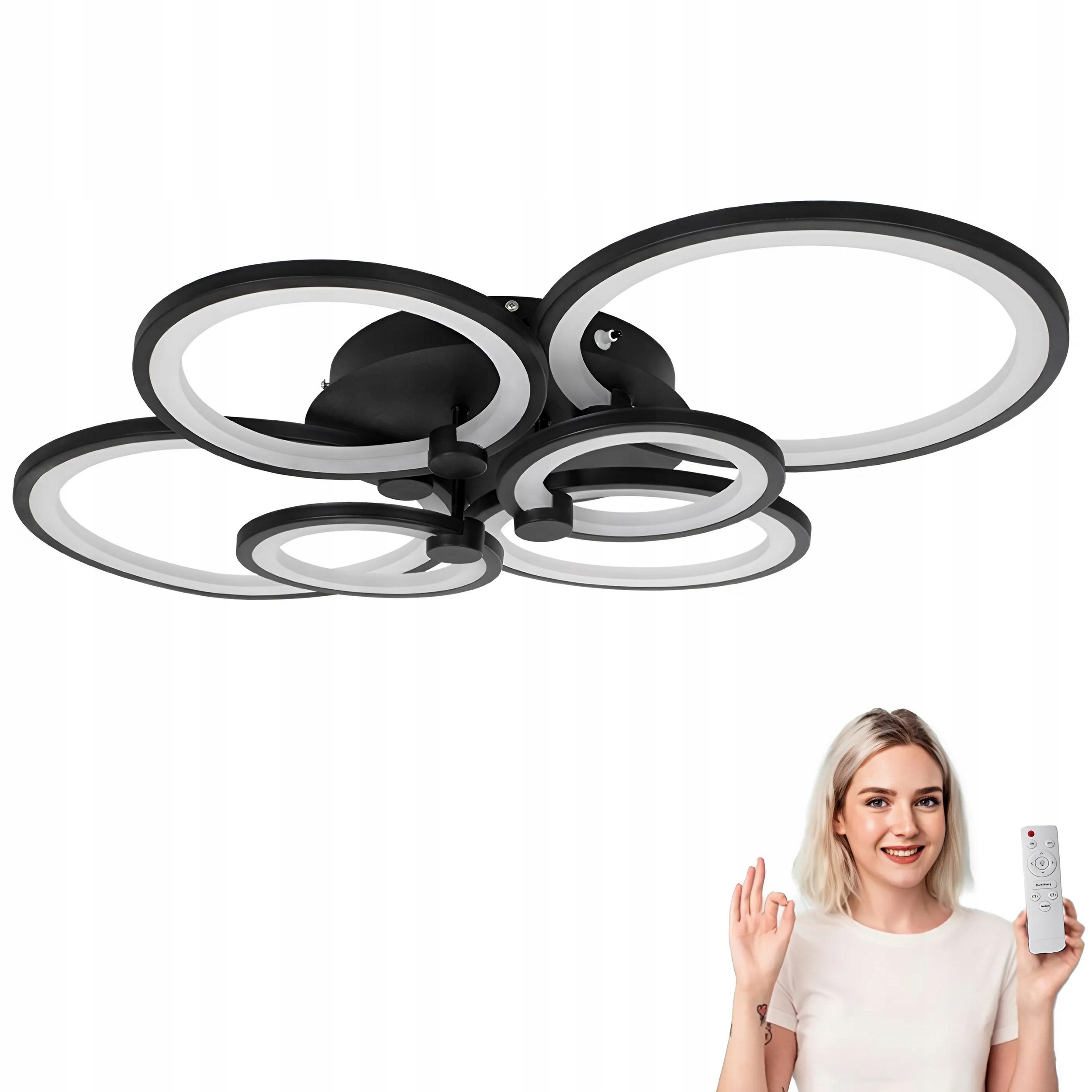 Led Stropné Svietidlo 72W Čierna 6XKRÚŽKOVÉ Stropné Stropné Svietidlo Loft , Veľké Kruhy Diaľkový Ovládač