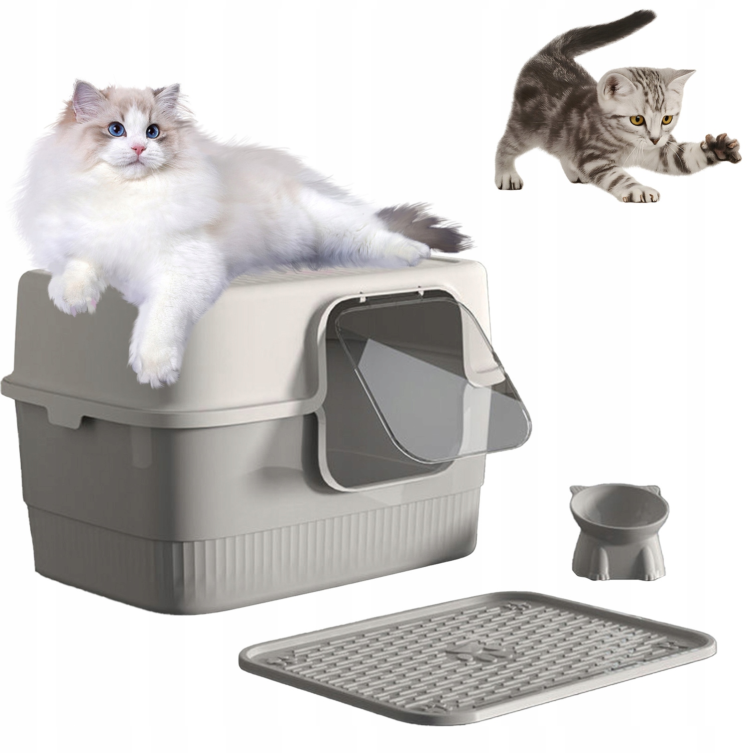 Levně Velká Toaleta Pro Kočky 2v1 Otevřená uzavřená Závěs Funkční moderní