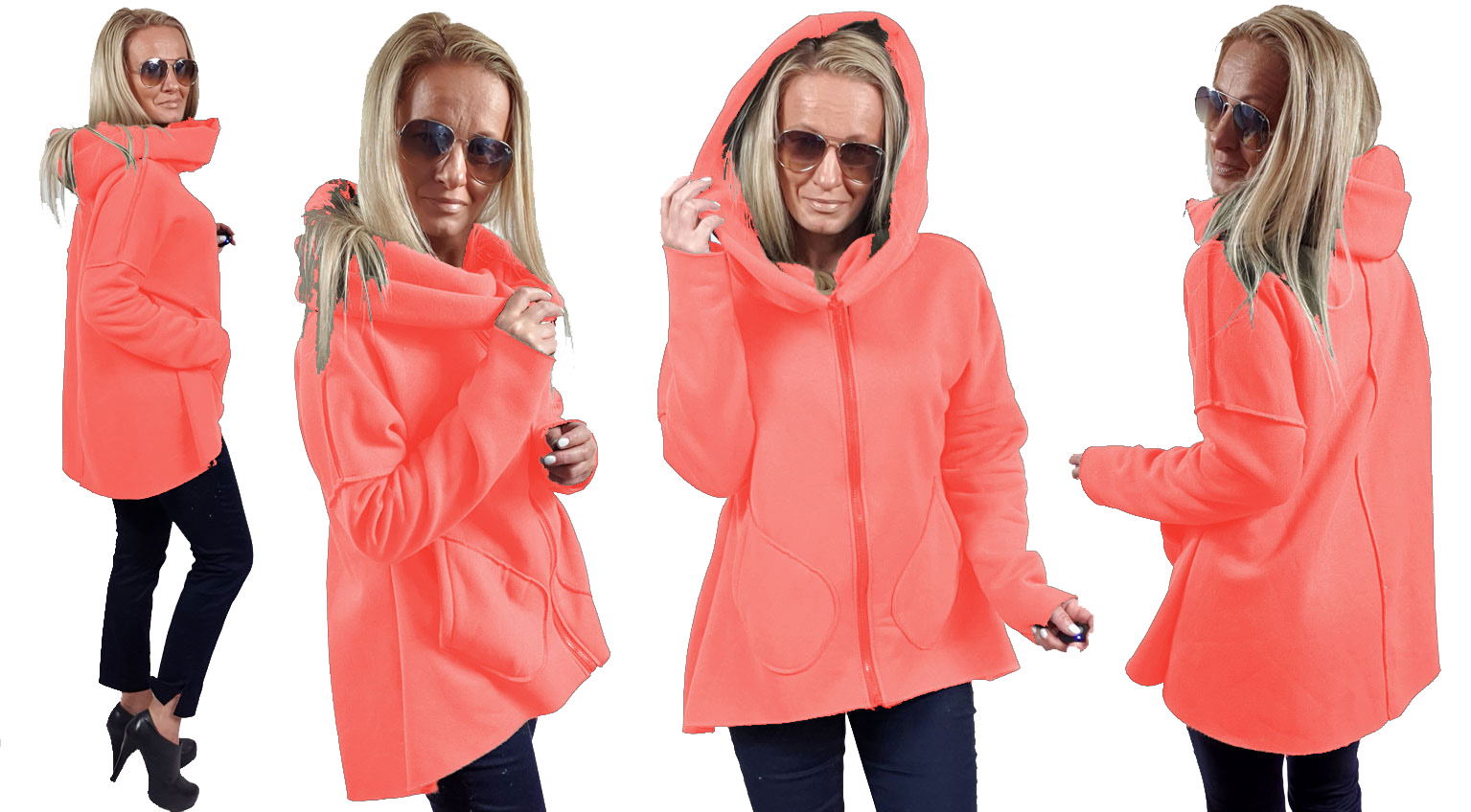 

Asymetryczna Bluza Tunika Kardigan Komin Kaptur U