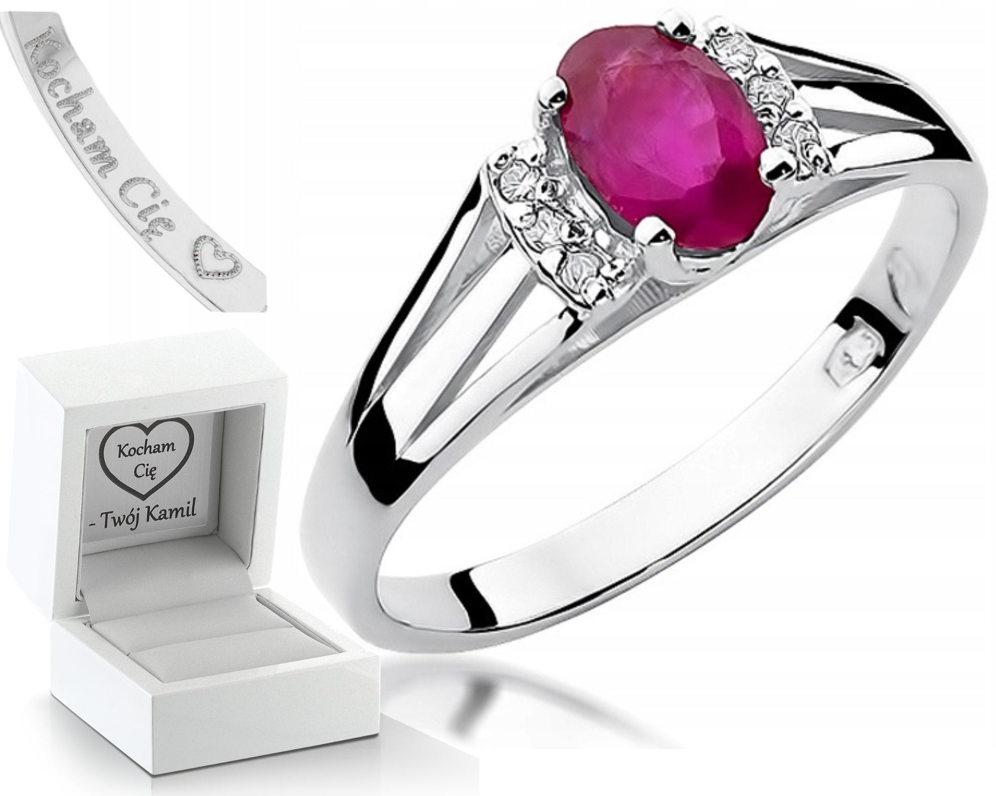 Prstýnek S Rubínem A Diamanty – Bílé Zlato