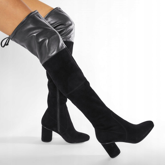 Eva Minge Dámské Černé Kozačky Na Zip, Mušketýrky Za Koleno 36