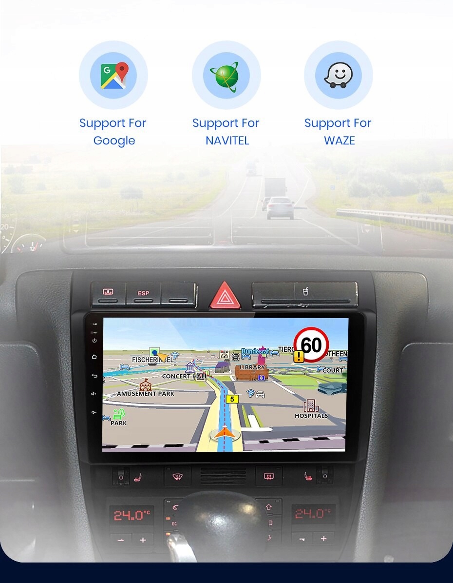 Radio 10' ANDROID 12 AUDI A6 C5 GPS WiFi PL Radio informacja RDS pasmo AM pasmo FM
