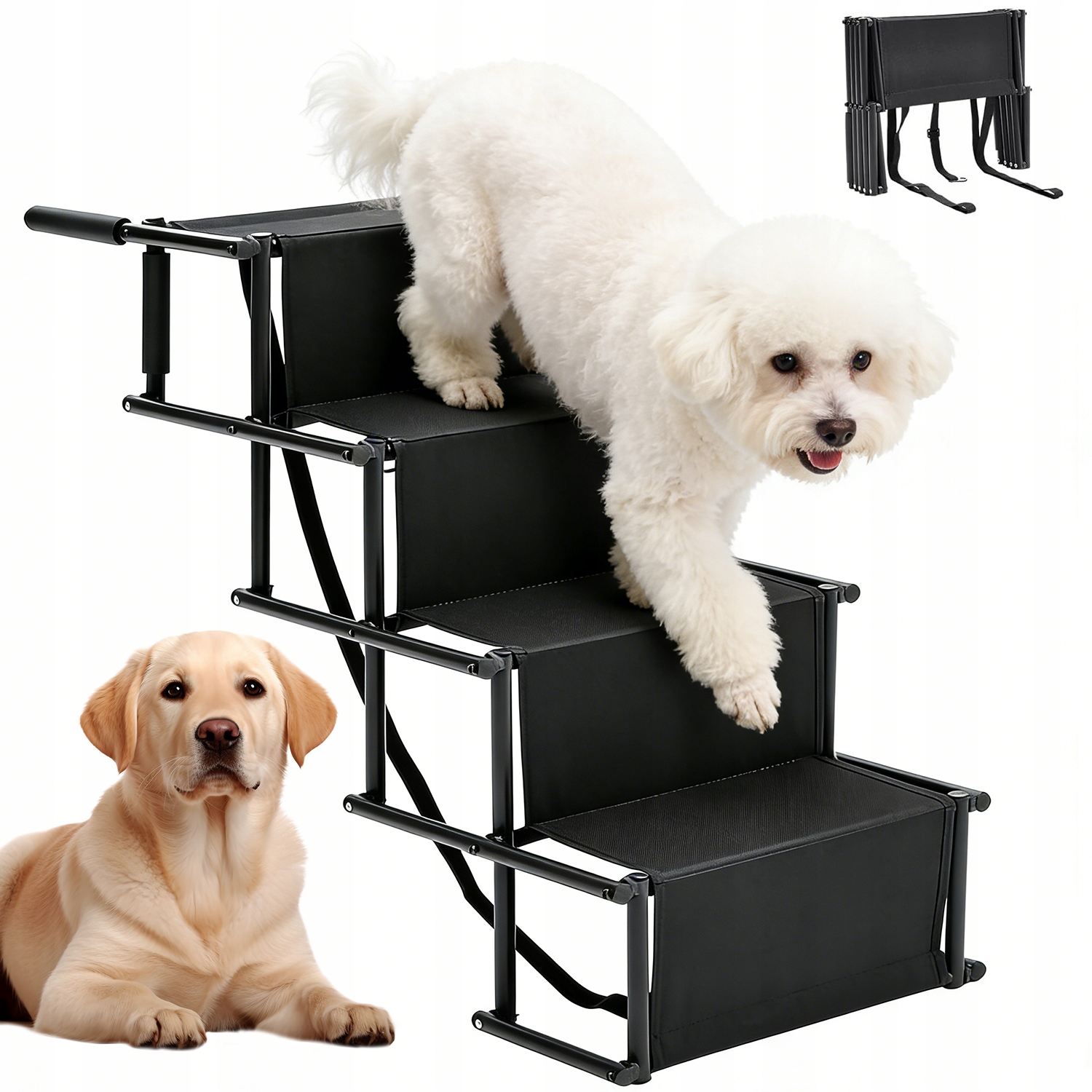 Levně Skládací Schody Pro Psa Do Domu Auta, 4-STUPŇOVÉ, Černé