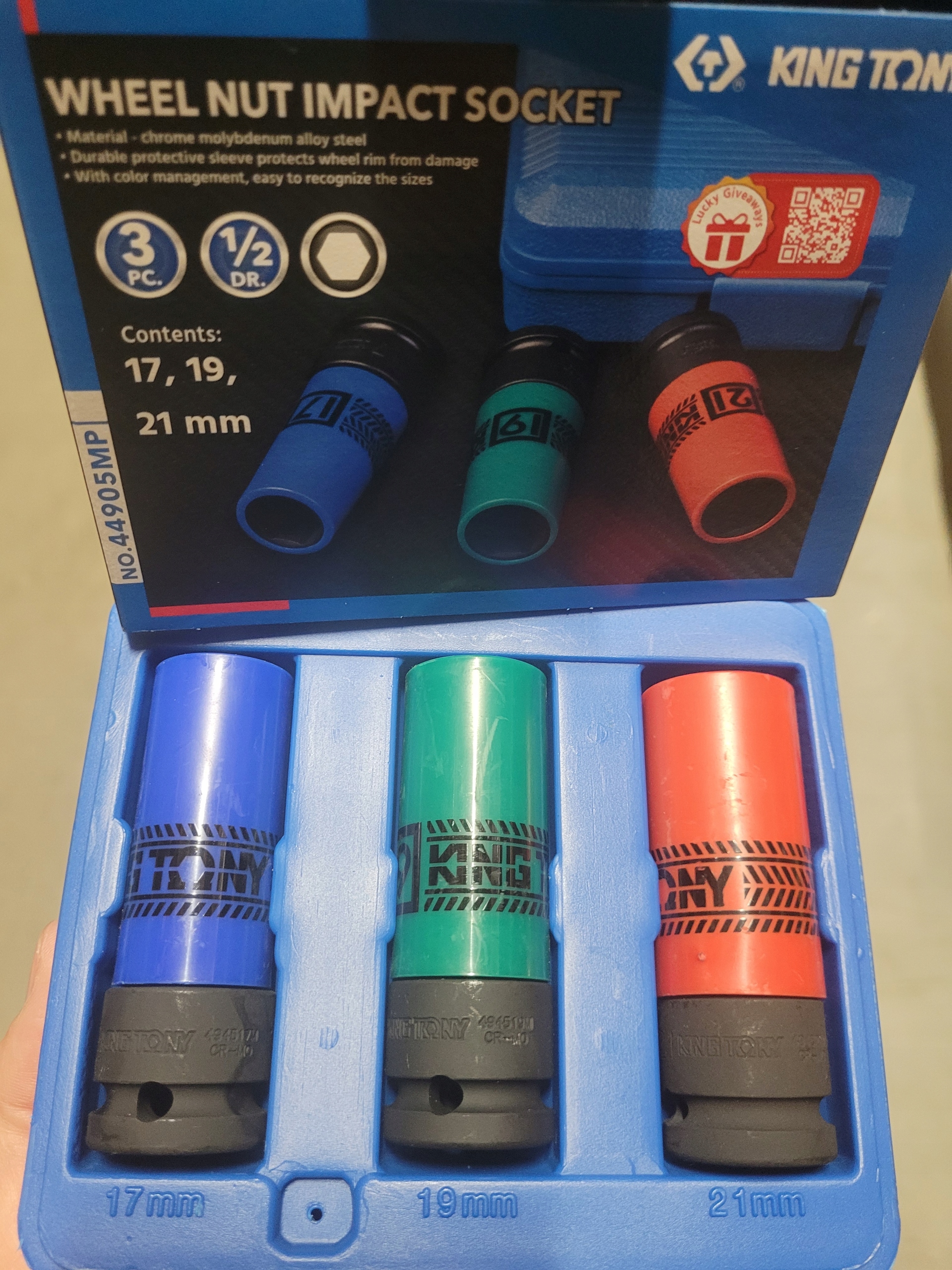 King Tony Nasadki Udarowe 1/2 Długie 17,19,21mm 3szt Do Felg Alu Kół 44905M