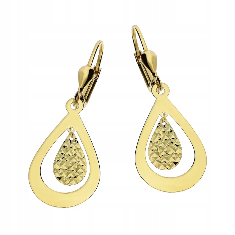 zlaté náušnice pro ženu 585, efektní závěsné kapky jako dárek 1.85 g