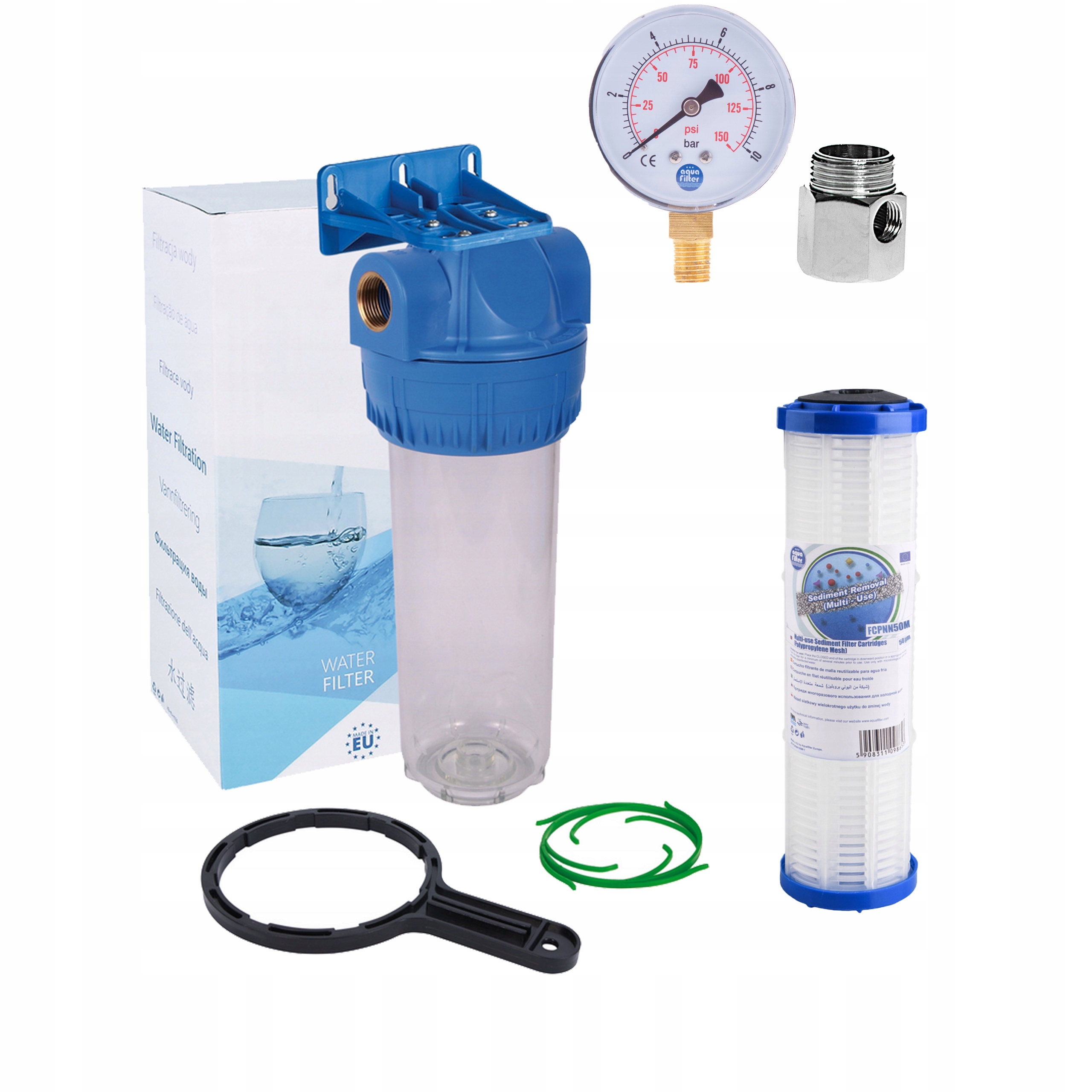 FILTR WSTĘPNY NARUROWY 3/4 SIATKOWY MANOMETR