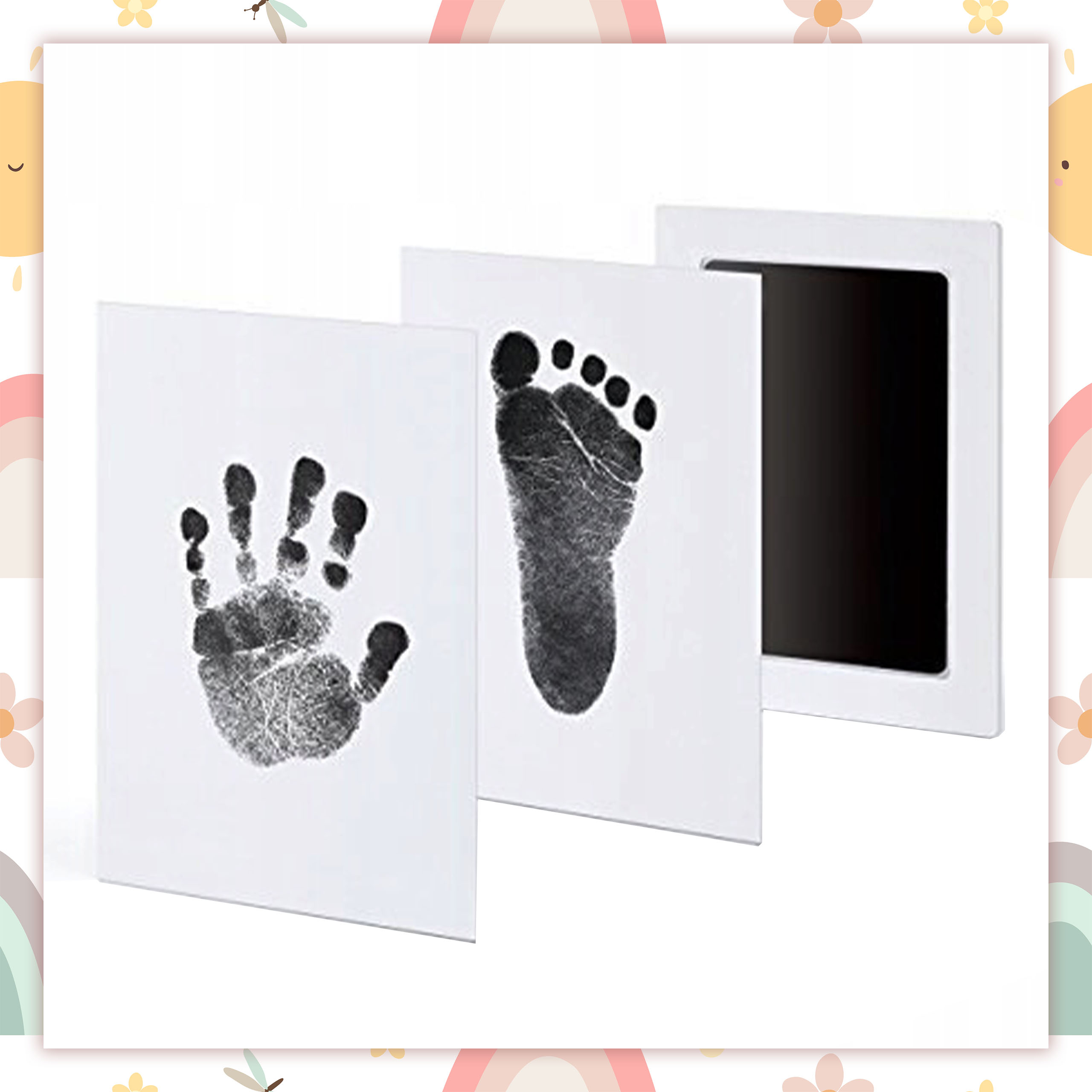 ODCISK RĄCZKI STÓPKI DZIECKA NIEBRUDZĄCY PREZENT NA BABYSHOWER NARODZINY Kolor czarny