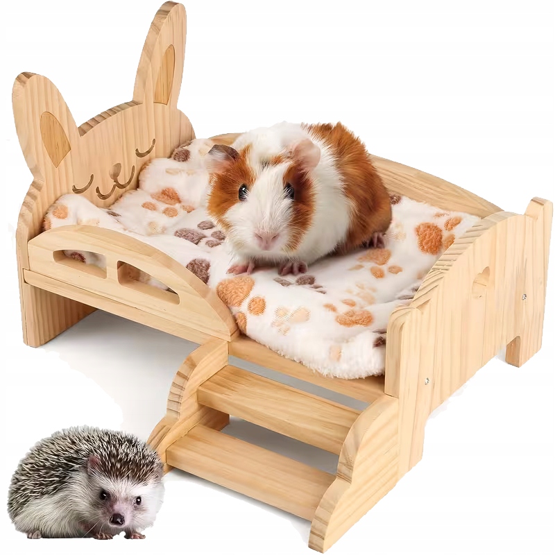 Levně Dřevěná postel Pelíšek pro hlodavce s schody 18x28x18,5 cm