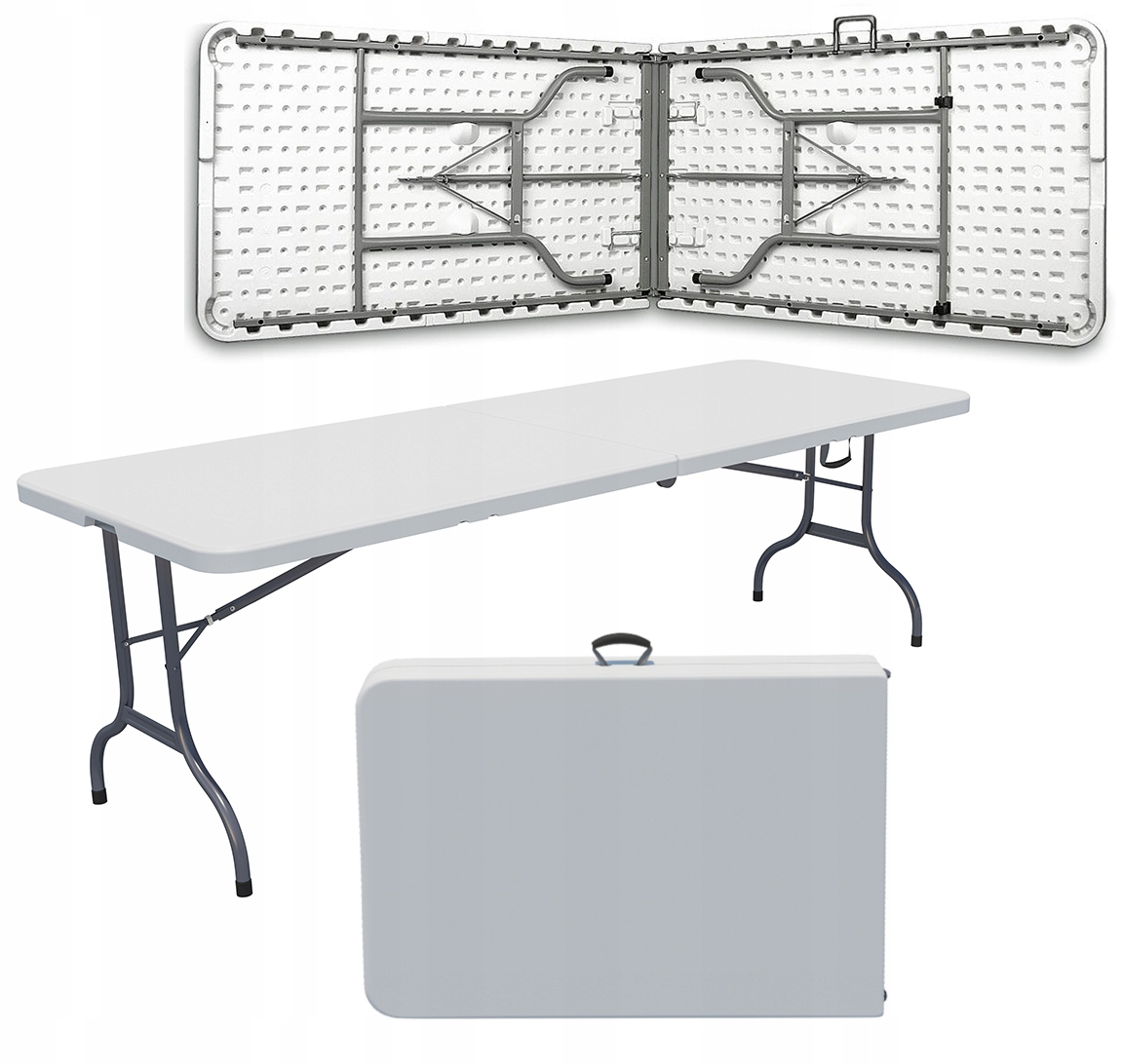 STÓŁ CATERINGOWY Duży SKŁADANY WALIZKA 180 cm Solidny Biały ROZKŁADANY