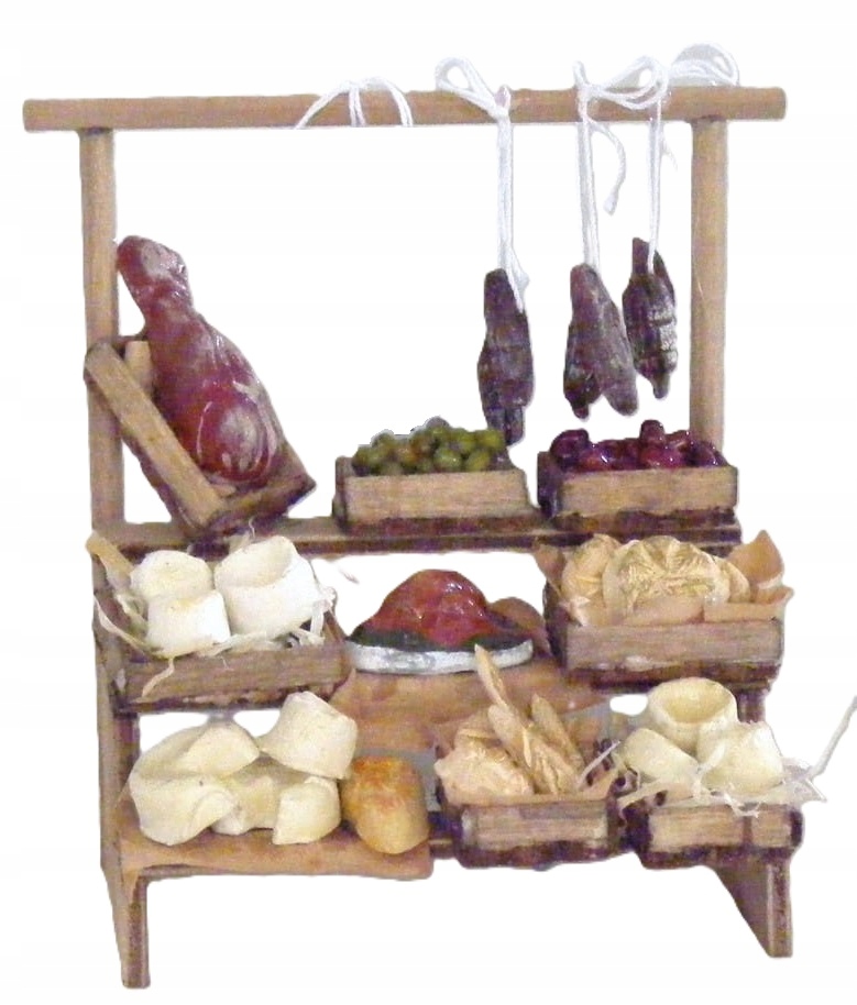 Stánok s údeninami a syrmi, do betlehema. 14 cm vysoký