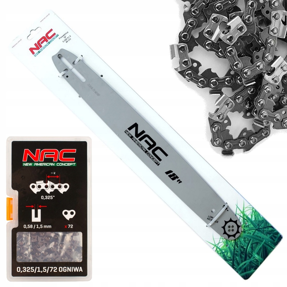 Zestaw prowadnica 18" cali 45 cm łańcuch 72 ogniwa 0.325 1.5mm Nac CS5200
