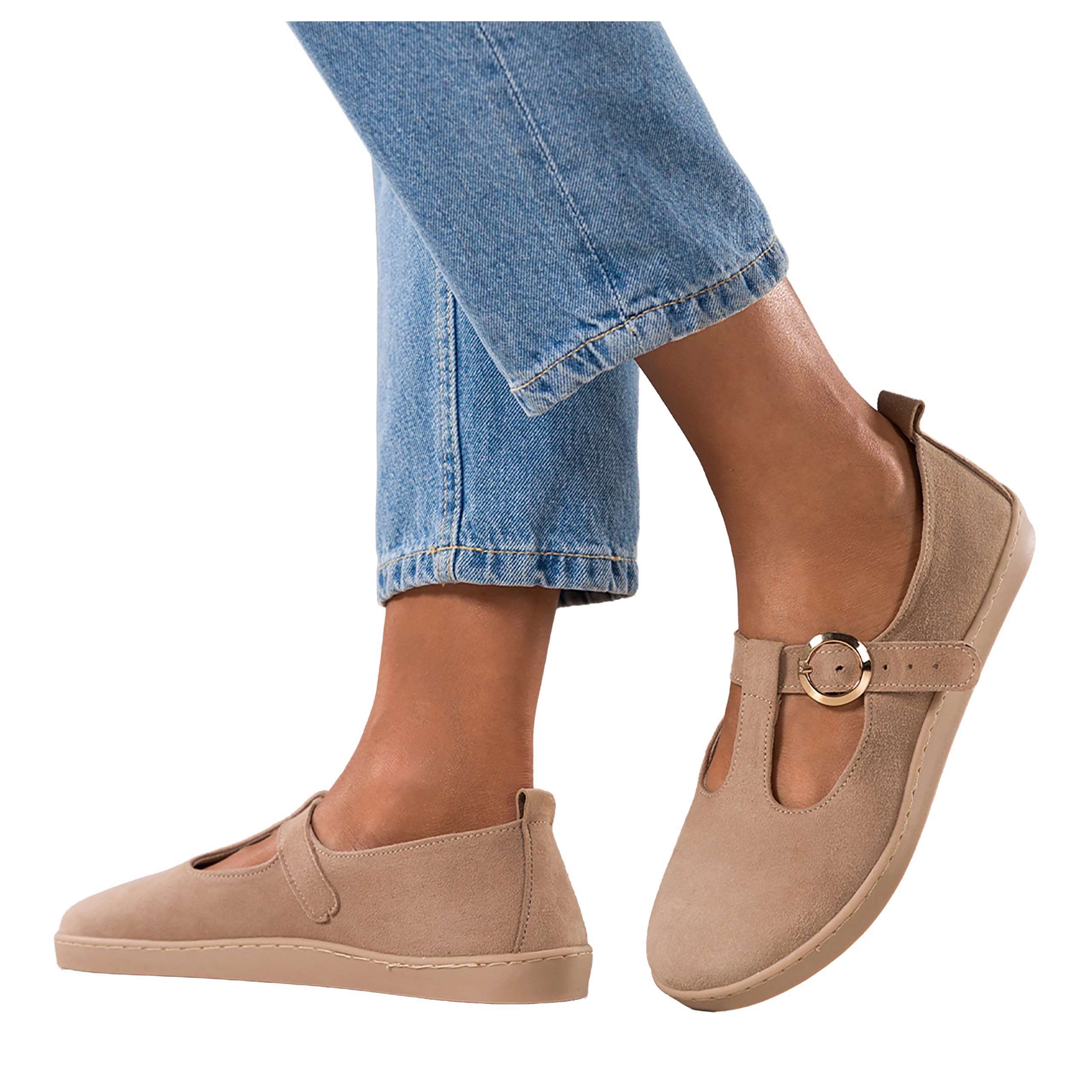 Boty Barefoot Béžové Kožené Dámské Semišové Elastické Zlatá Spona r 36