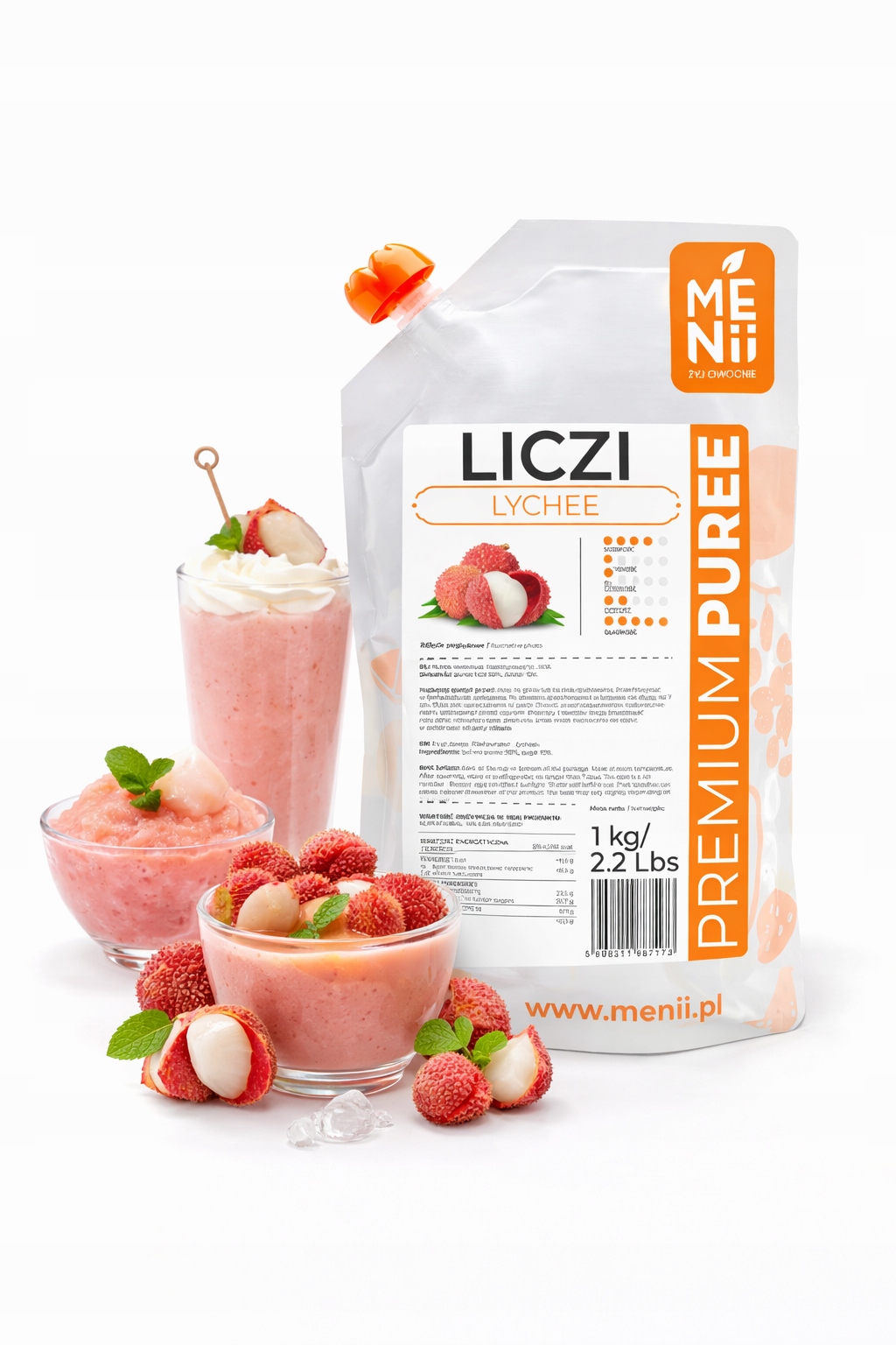 Liczi Pyré Premium Menii 90% ovoce 1 kg lyči lythi exotický Pyré Lychee