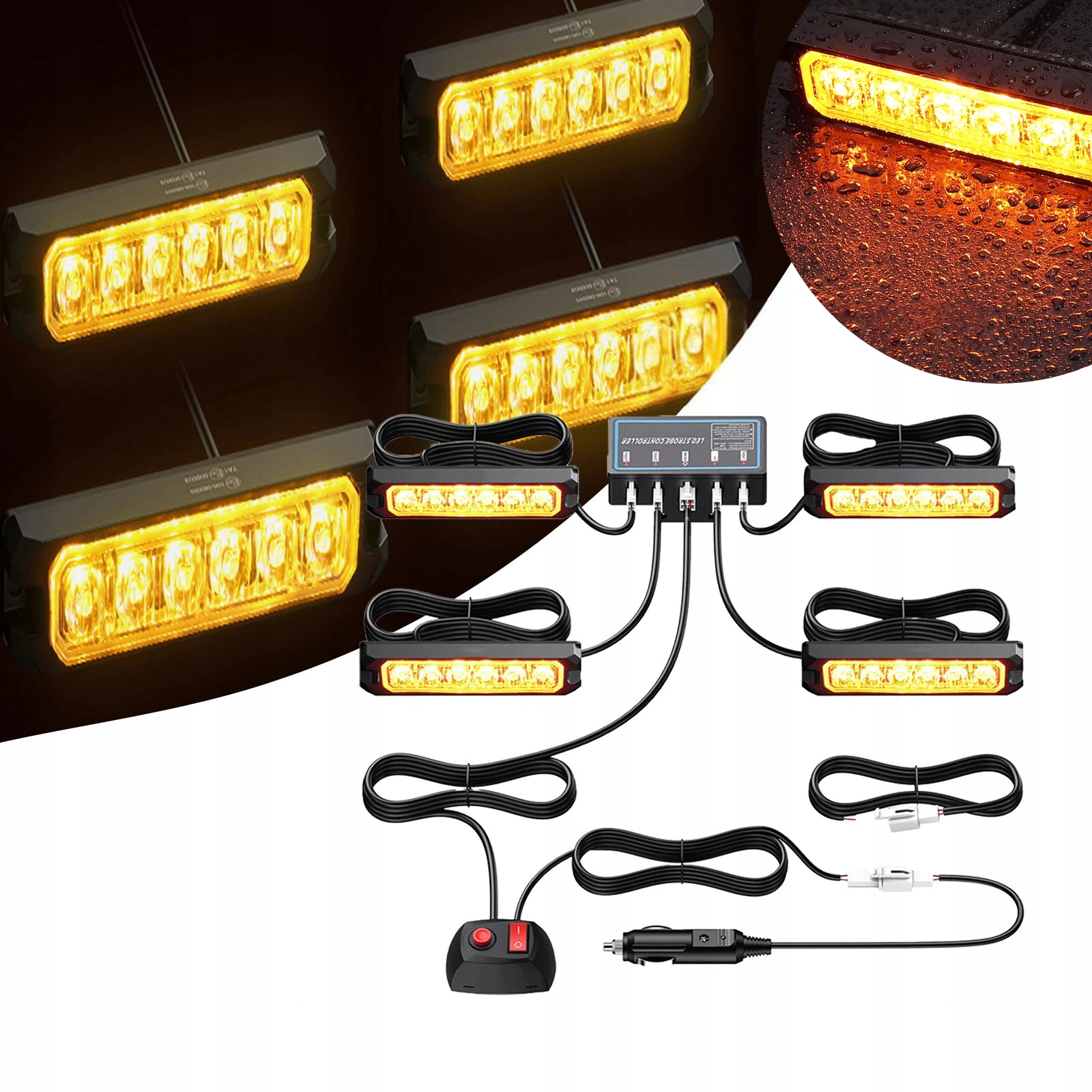 Lampa Stroboskop Oranžová S Atrapou 4x Cob Led sada