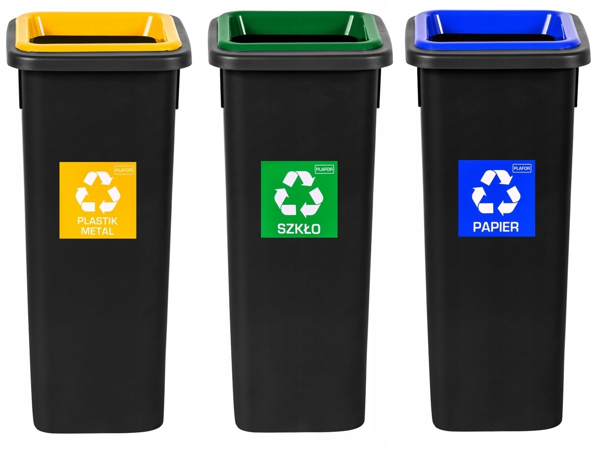 Zestaw 3 koszy do segregacji śmieci odpadów 3x20l