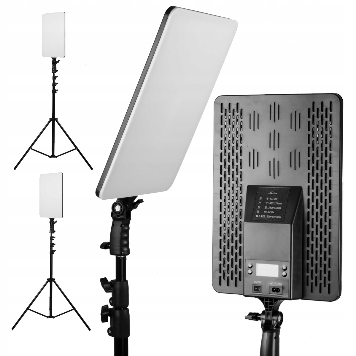 Prozone - Zestaw 2 lamp panelowych LED + statywy Waga produktu z opakowaniem jednostkowym 4 kg