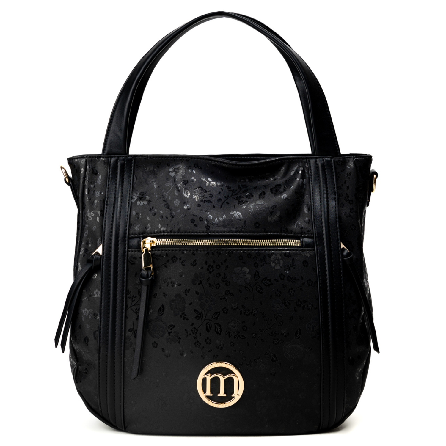 Torebka damska Monnari shopper A4 czarna kwiaty na ramię BAG2430-020