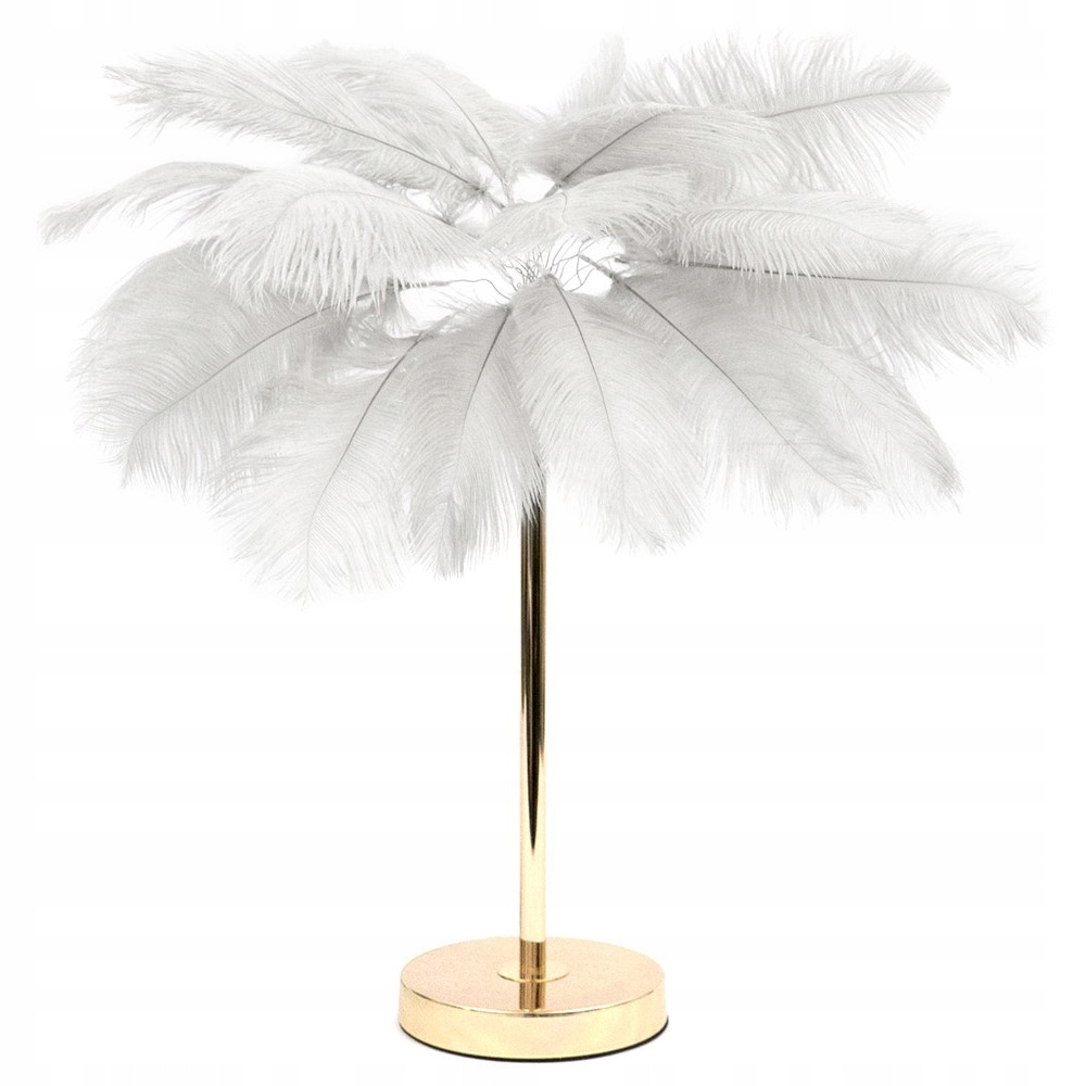 Stolová Lampa Perie 60 cm Zlatá Biela Kovová Klobúk Z Pera
