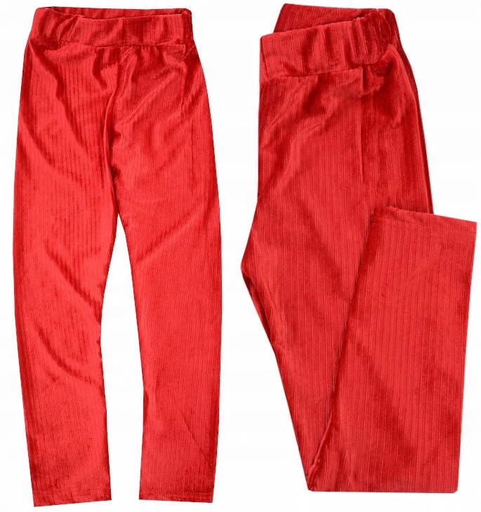 

Legginsy Getry Spodnie Welur Prążki czerwo 10 J69G