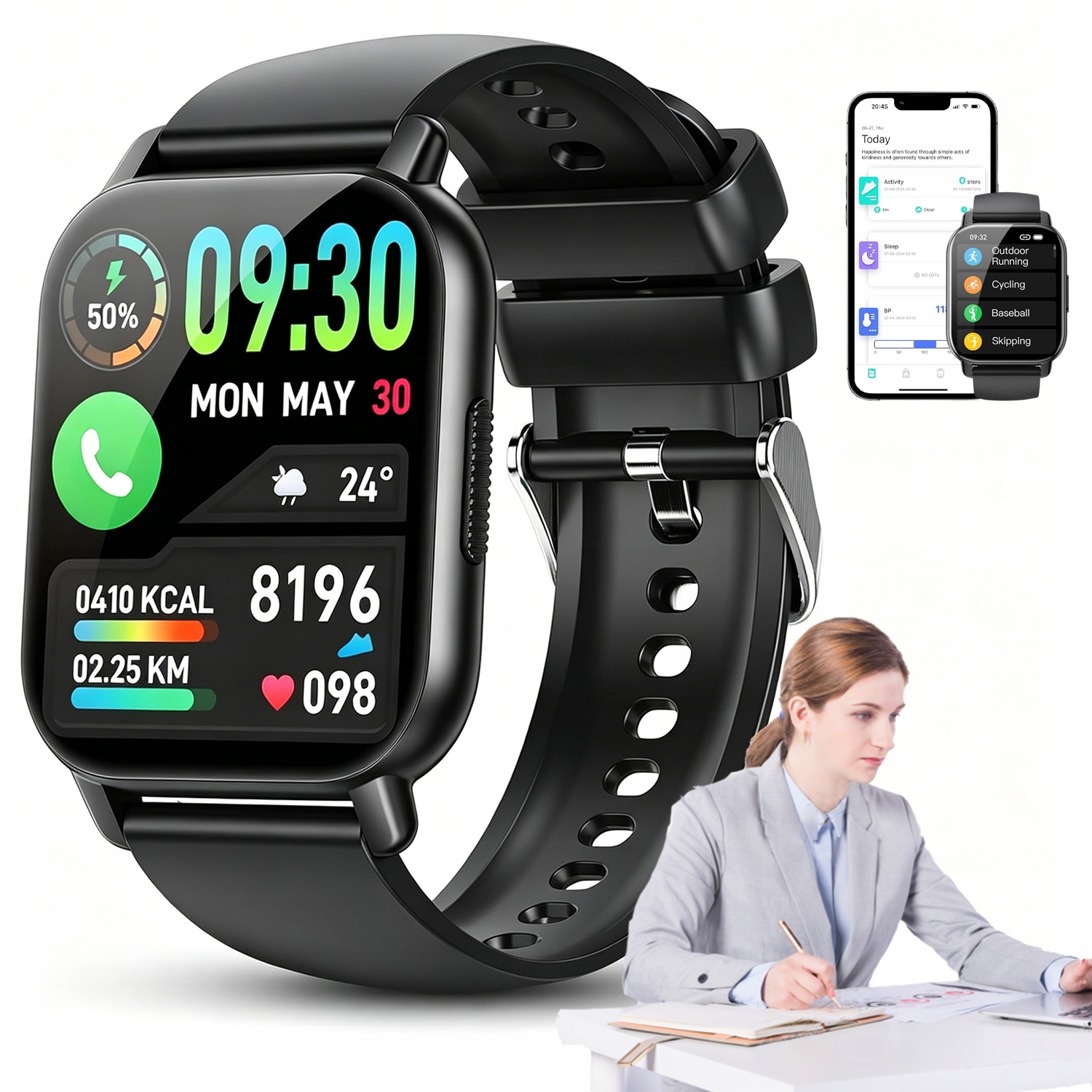 Smartwatch Bluetooth 5.4 1.85" Ekran 111 Trybów Sportu IP68 270MAH Czarny