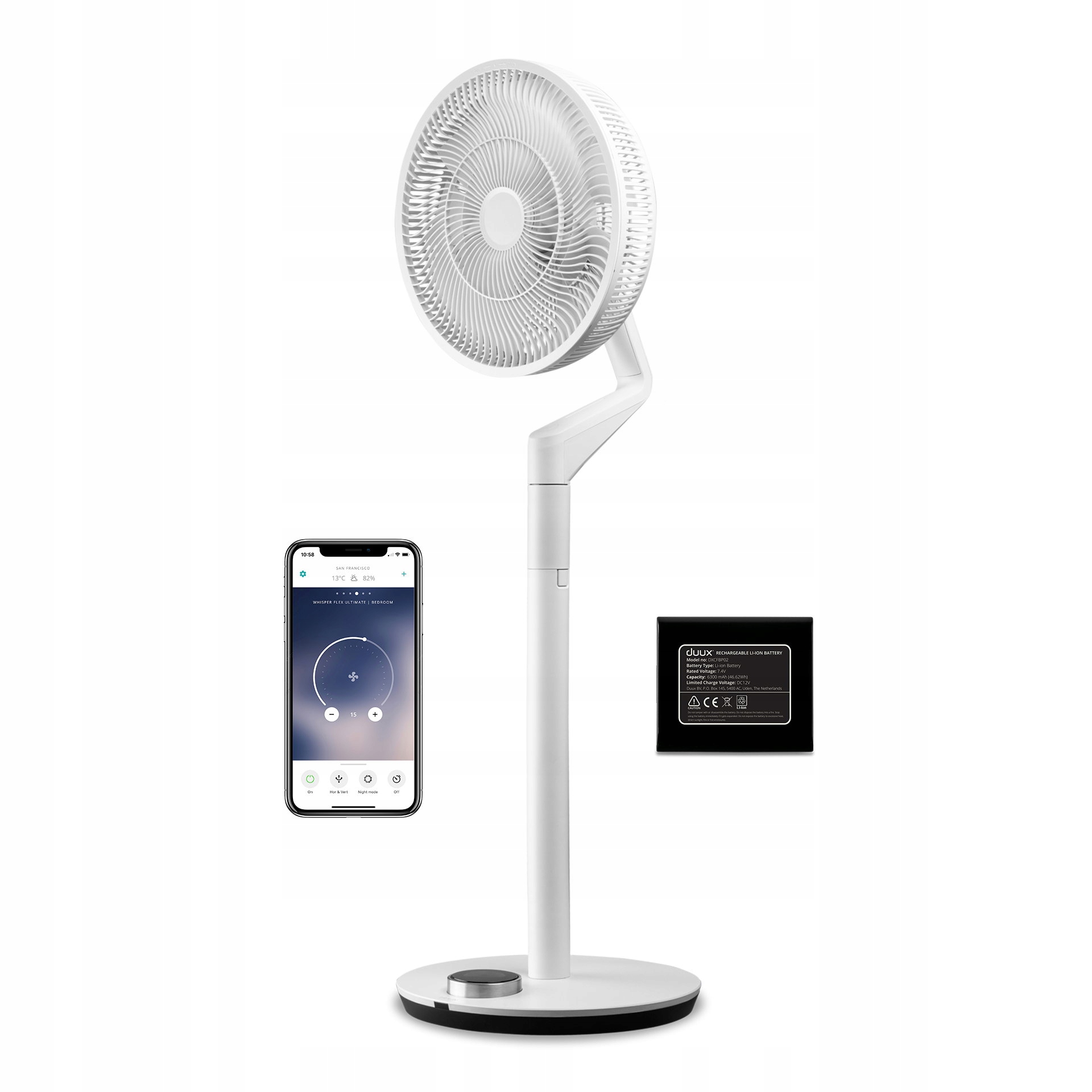 Duux Whisper Ultimate Smart Ventilátor biely batérie a dokovacia stanica