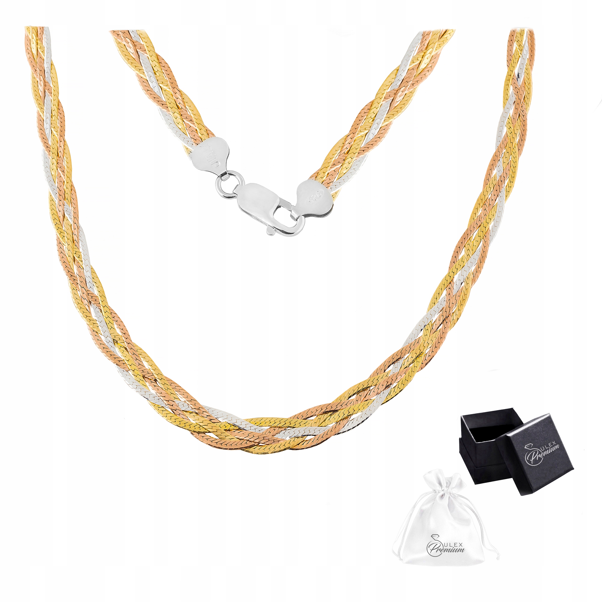 Stříbrný řetízek 925 Náhrdelník Copánek Tříbarevný Pětiřadý 45 cm