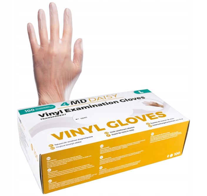RĘKAWICZKI WINYLOWE BEZPUDROWE 4MD DAISY 100 SZT XL
