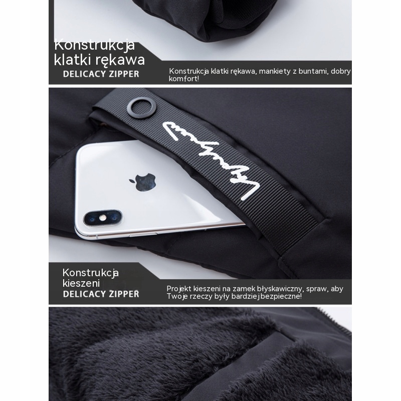 KURTKA ZIMOWA OCIEPLANA MĘSKA PARKA DŁUGA Z KAPTUREM Kolor dodatkowy czarny