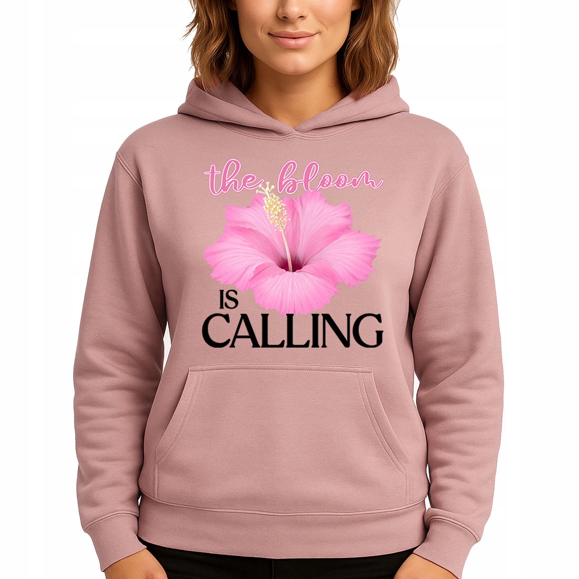 Mikina S Kapucí Hoodie Dusty Pink Bavlněná Módní The Bloom Is Calling S