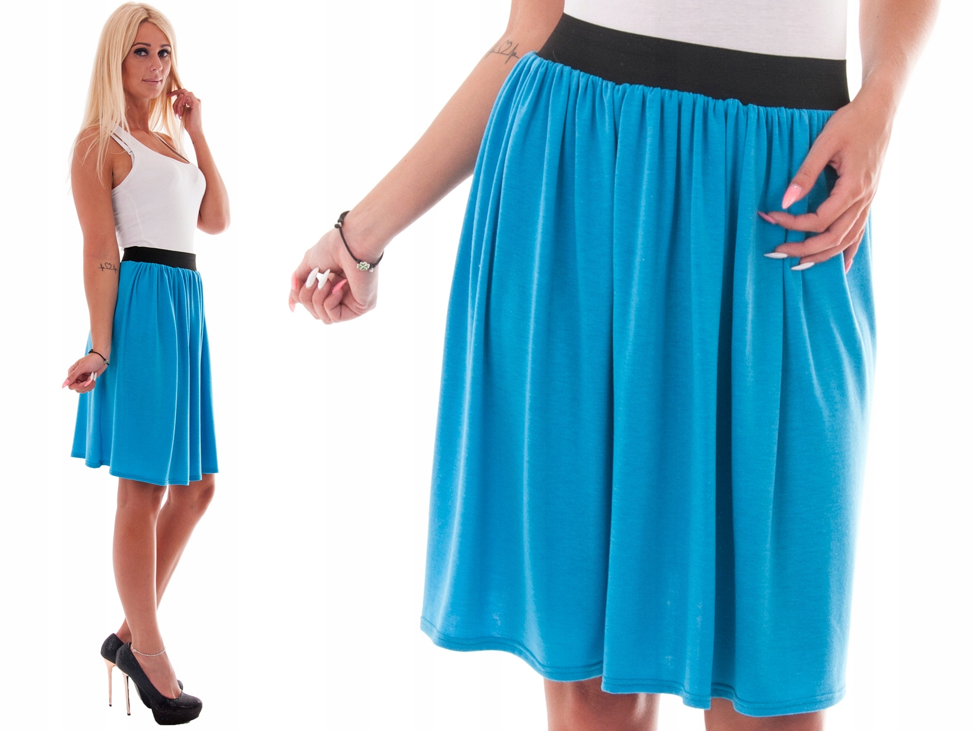 

D18 MIDI Spódnica Na Gumie Kolory Niebieska r. 38