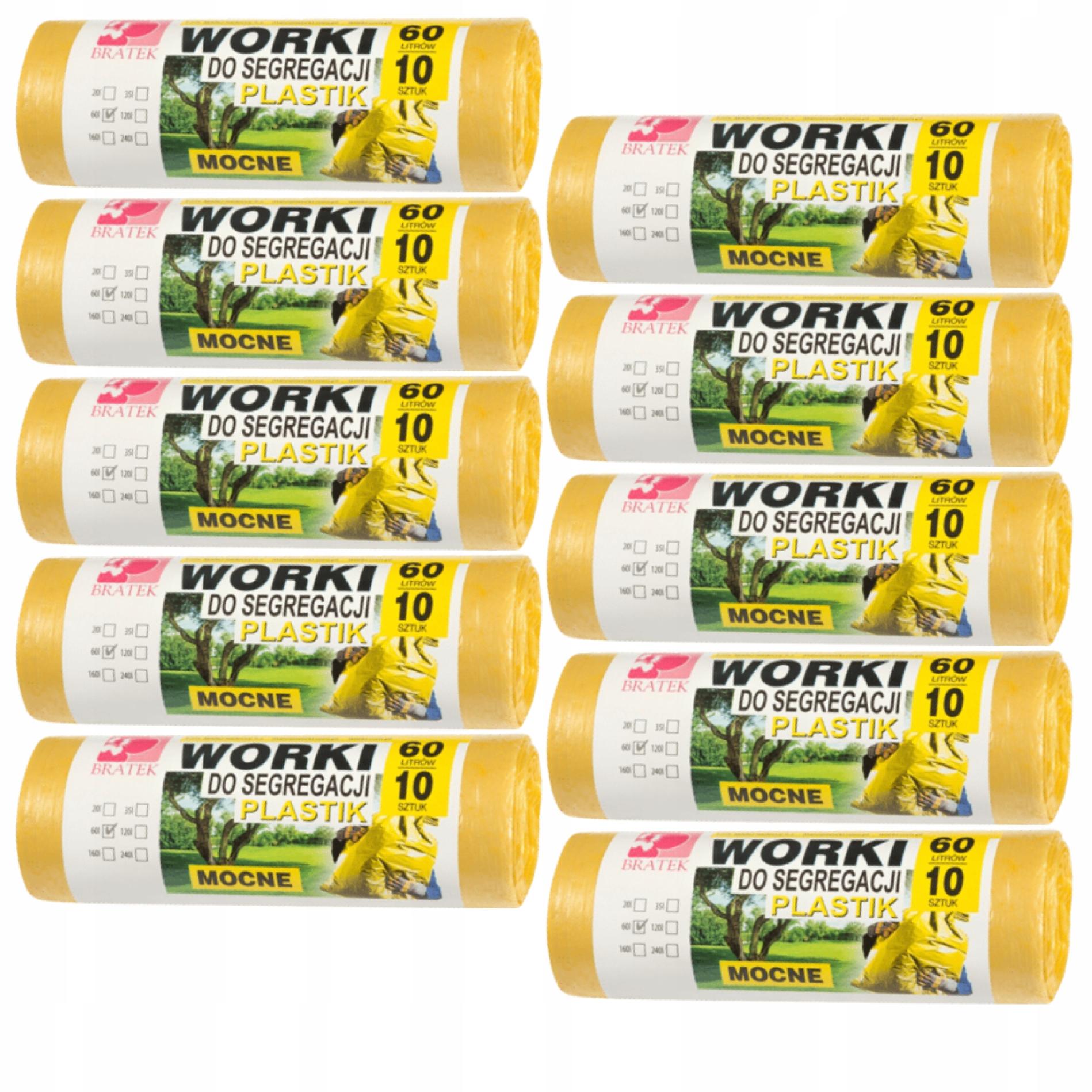 

Worki segregacji śmieci Odpady Plastik Żółte 60L