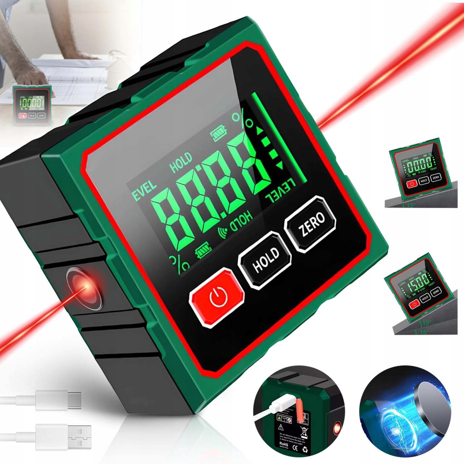 Digitální Úhloměr LCD 360° Magnetický Pro Truhlářské Práce