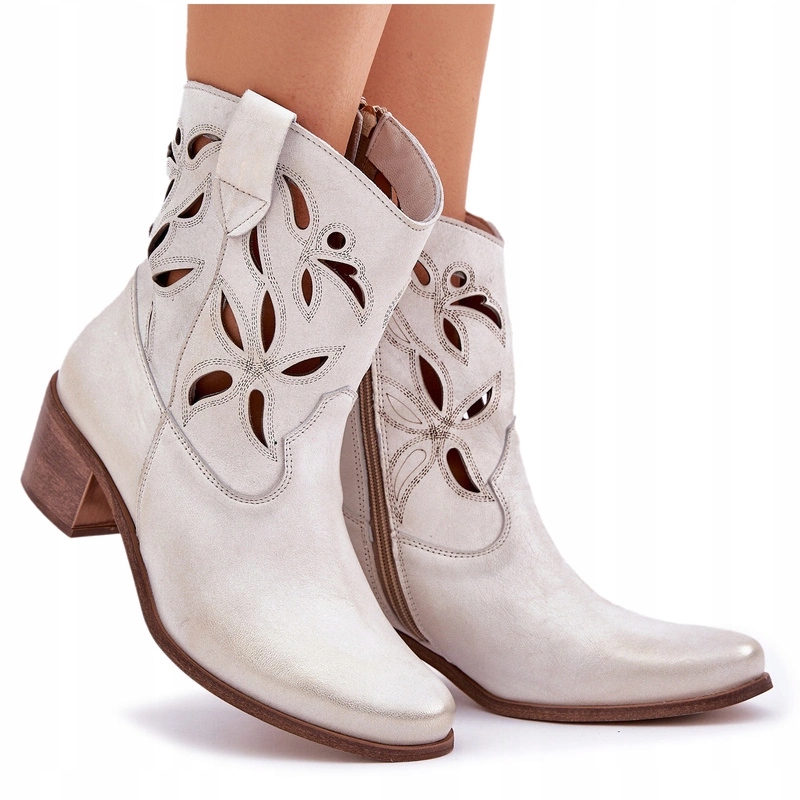 Kotníkové Boty Na Podpatku Z Přírodní Kůže Zazoo 3621 Zlatá Přetíratelná 43